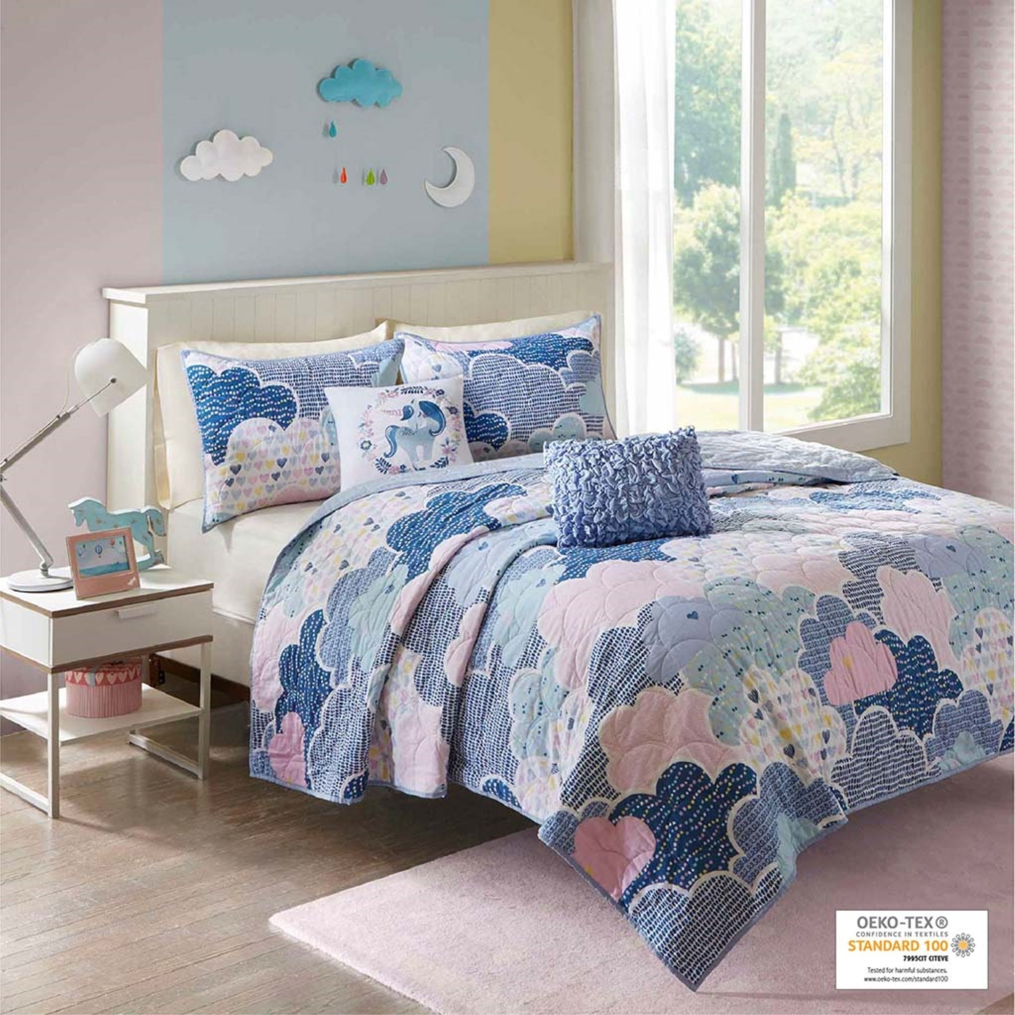 Ergode Cotton Reversible Quilt Set - Enchanting Design, Hypoallergenic & OEKO-TEX Certified - Includes Shams and Decorative Pillows - Soft & Vibrant Colors - Ideal for a Delightful Slumber.