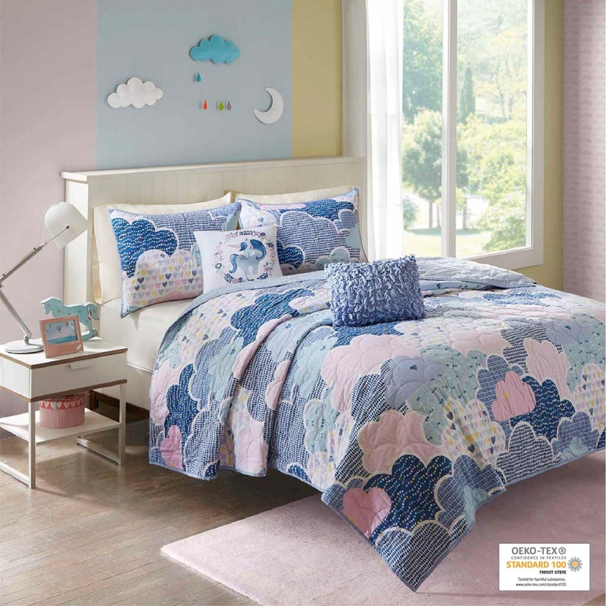 Ergode Cotton Reversible Quilt Set - Enchanting Design, Hypoallergenic & OEKO-TEX Certified - Includes Shams and Decorative Pillows - Soft & Vibrant Colors - Ideal for a Delightful Slumber.