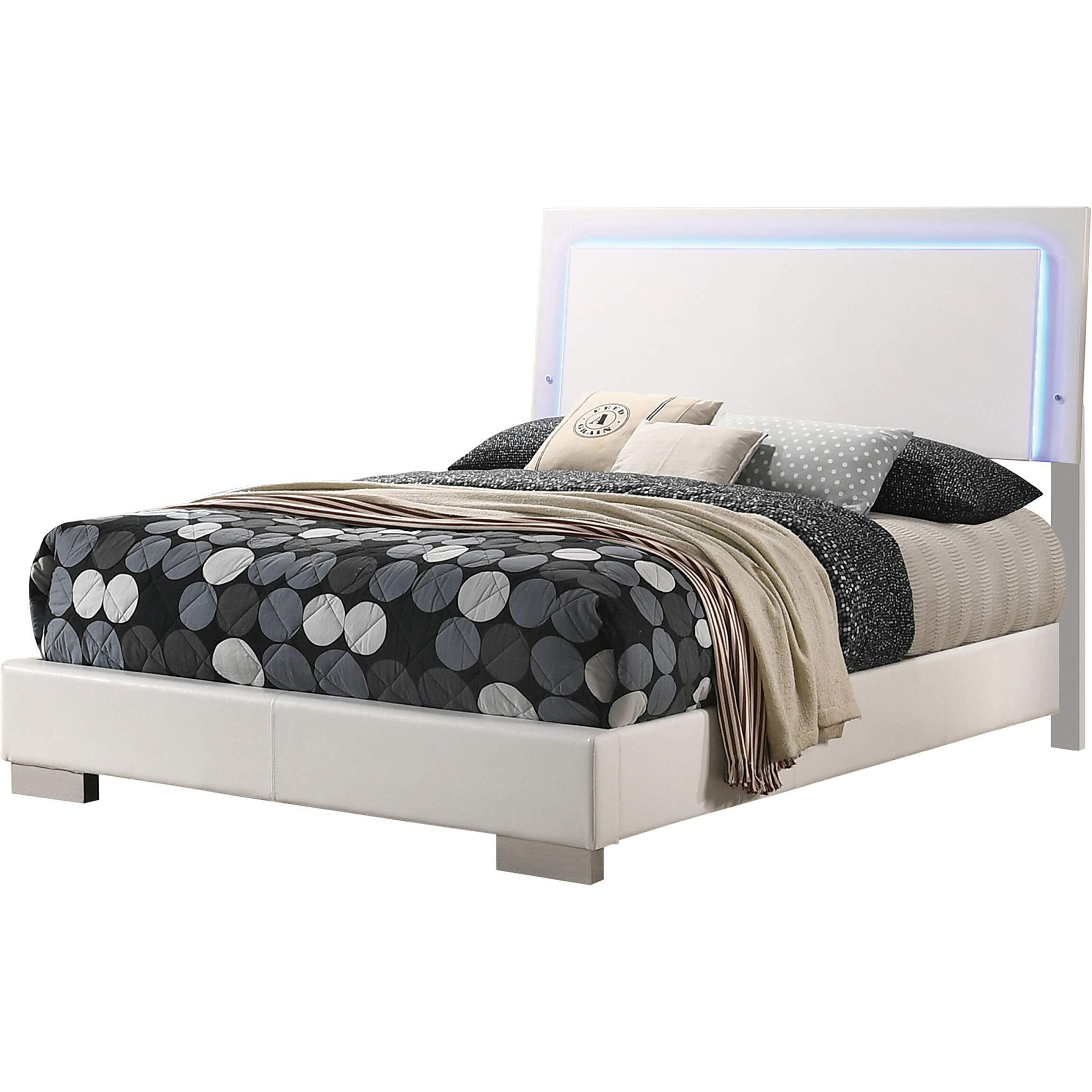Felicity Full Panel Bed with LED Lighting Glossy White