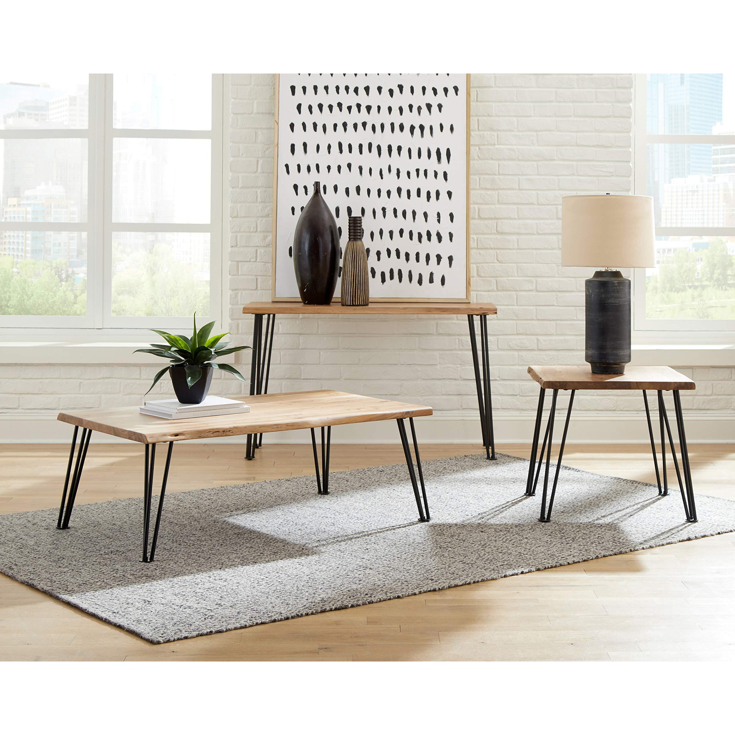 Zander End Table with Hairpin Leg Natural and Matte Black