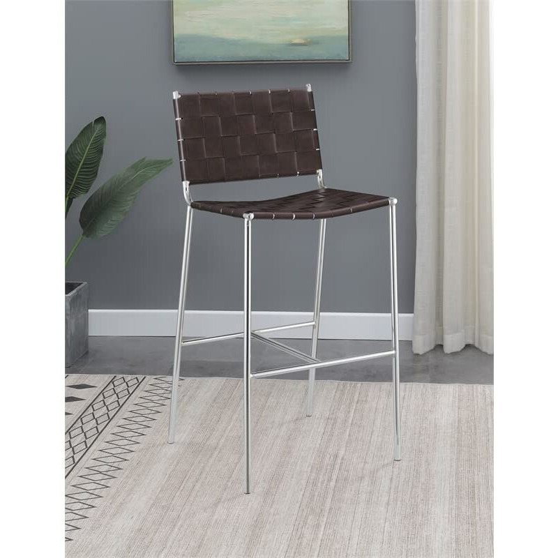 Adelaide Upholstered Bar Stool with Open Back Brown and Chrome