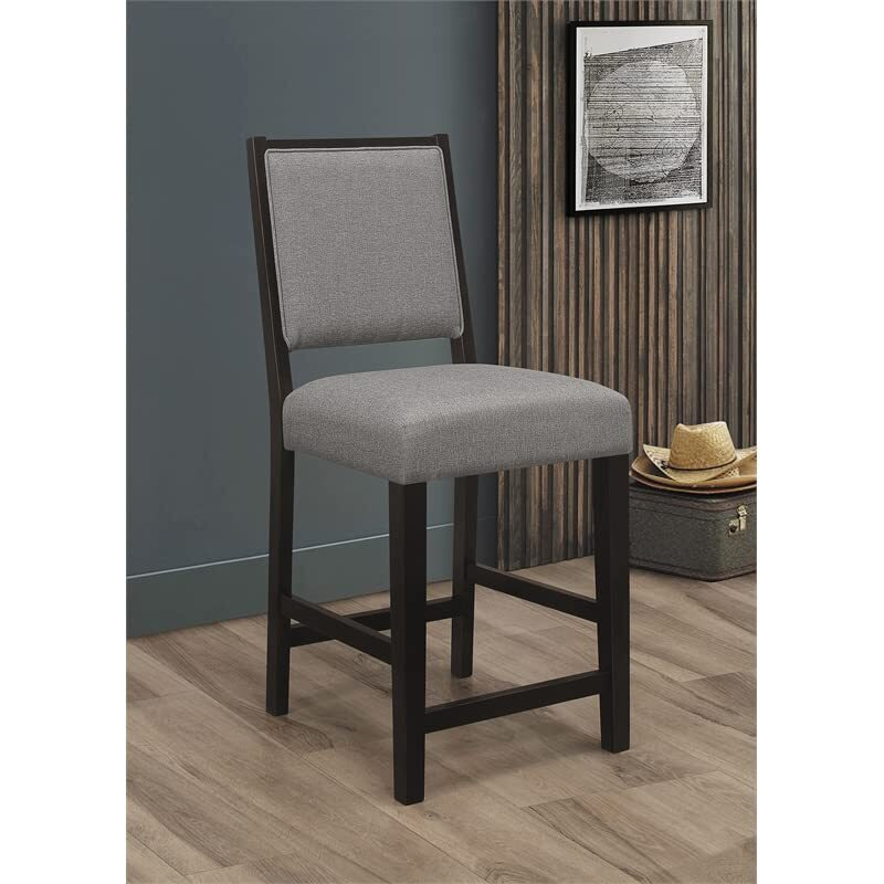 Bedford Upholstered Open Back Counter Height Stools with Footrest (Set of 2) Grey and Espresso