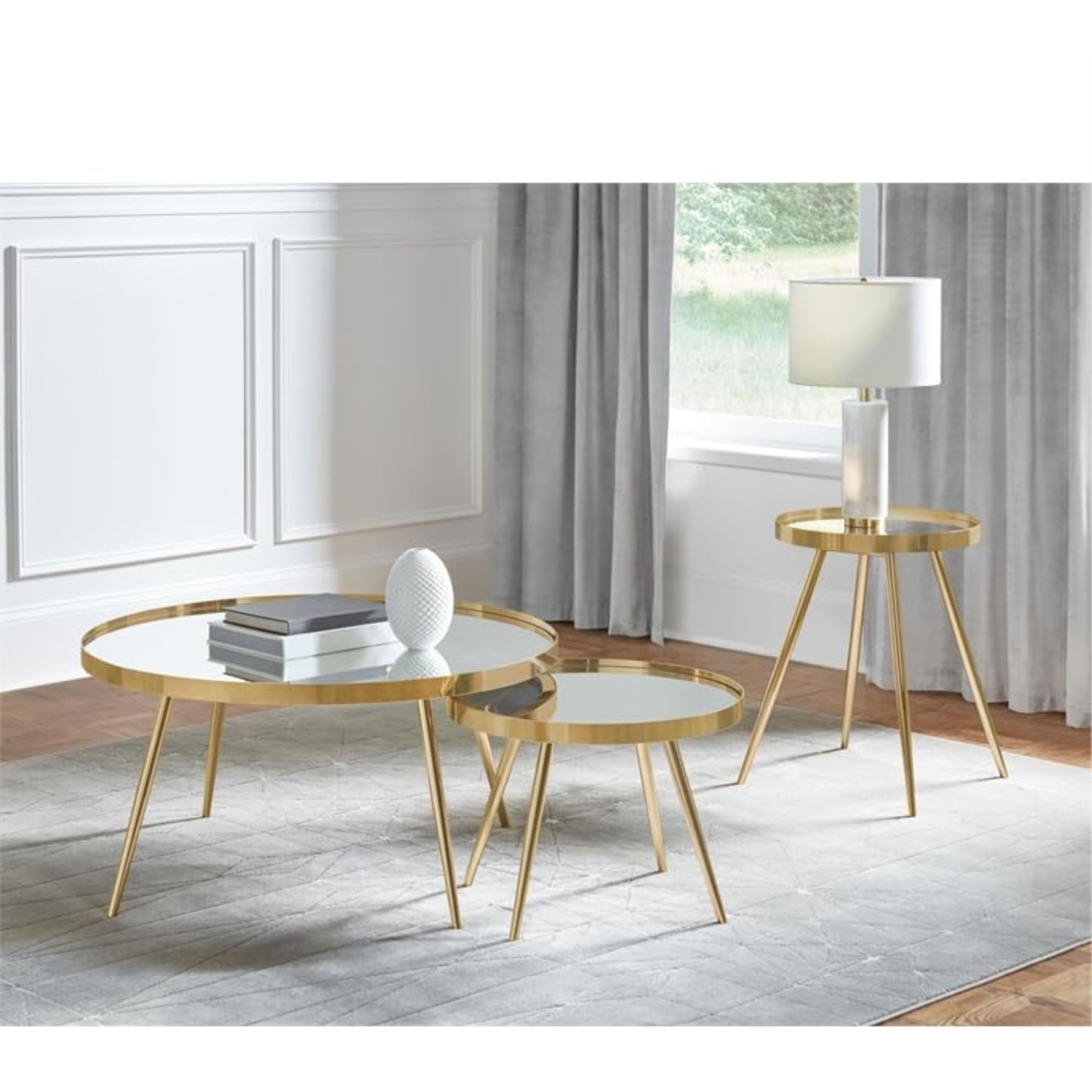 Kaelyn Round Mirror Top End Table Gold