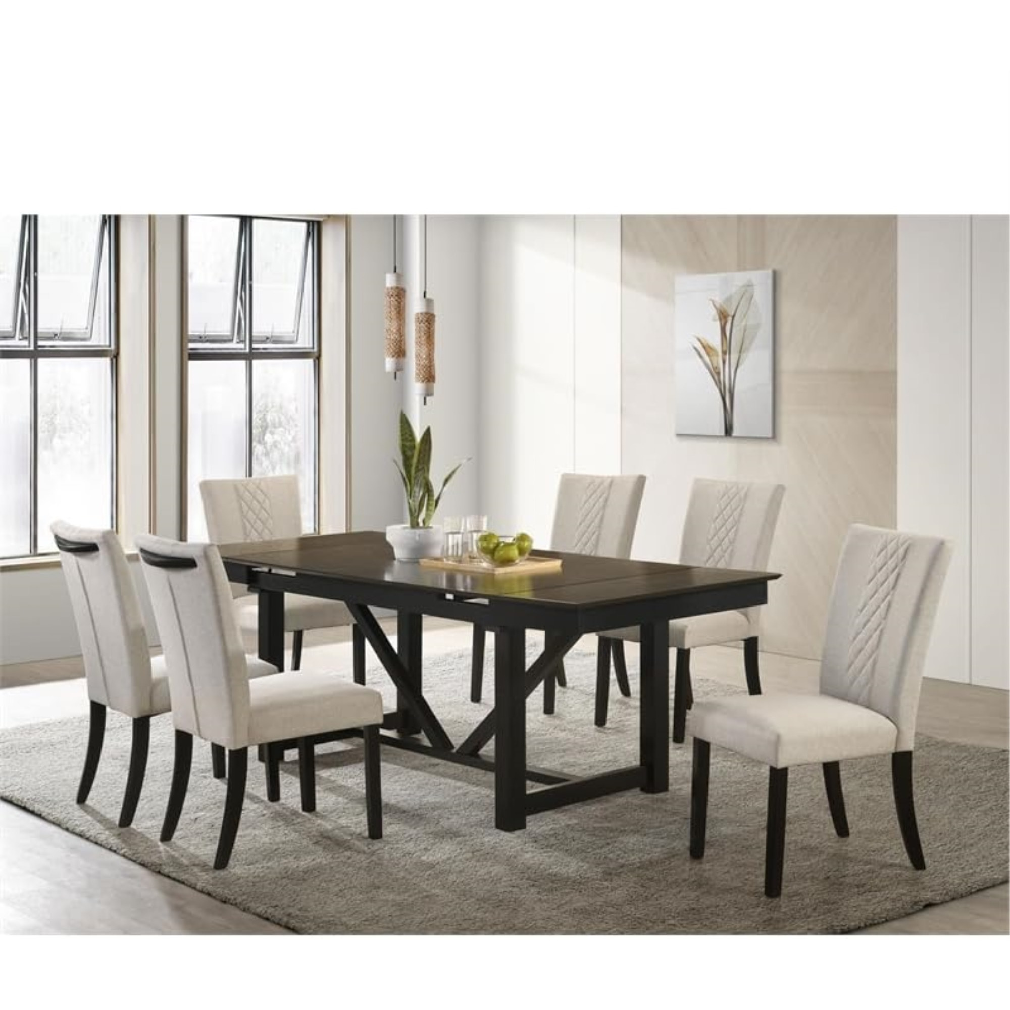 Malia Upholstered Solid Back Dining Side Chair Beige and Black (Set of 2)