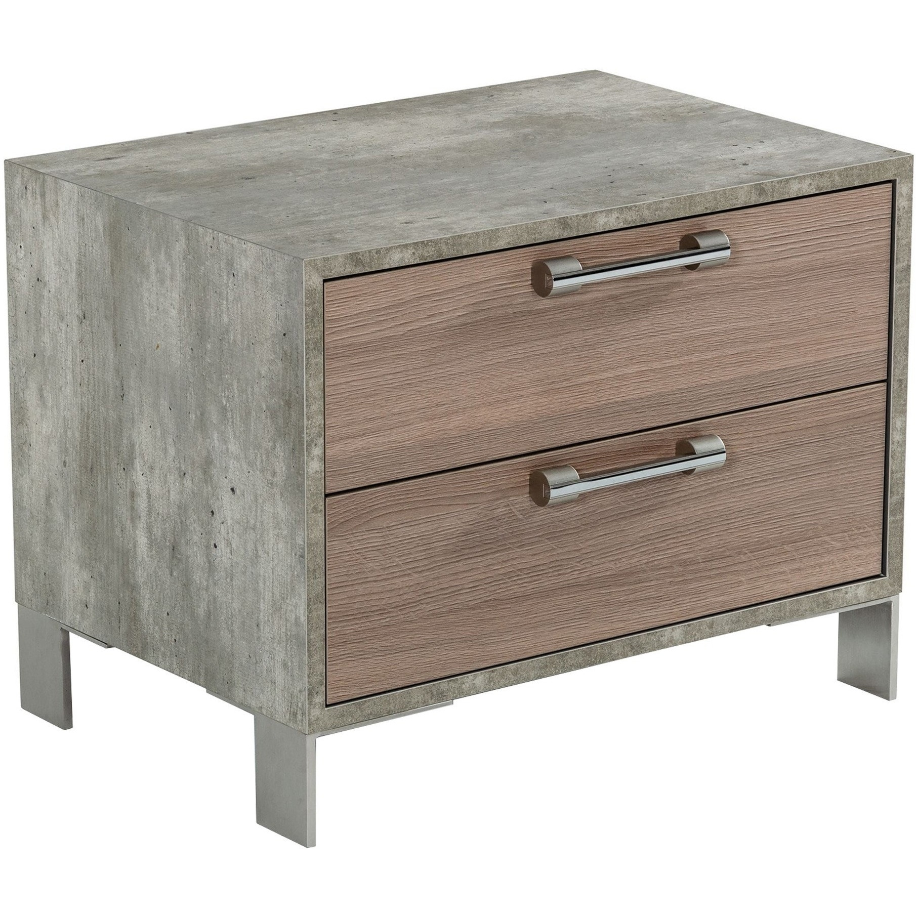 Noe Billy 26 Inch Nightstand, 2 Drawers, Gray Faux Concrete, Oak Laminate