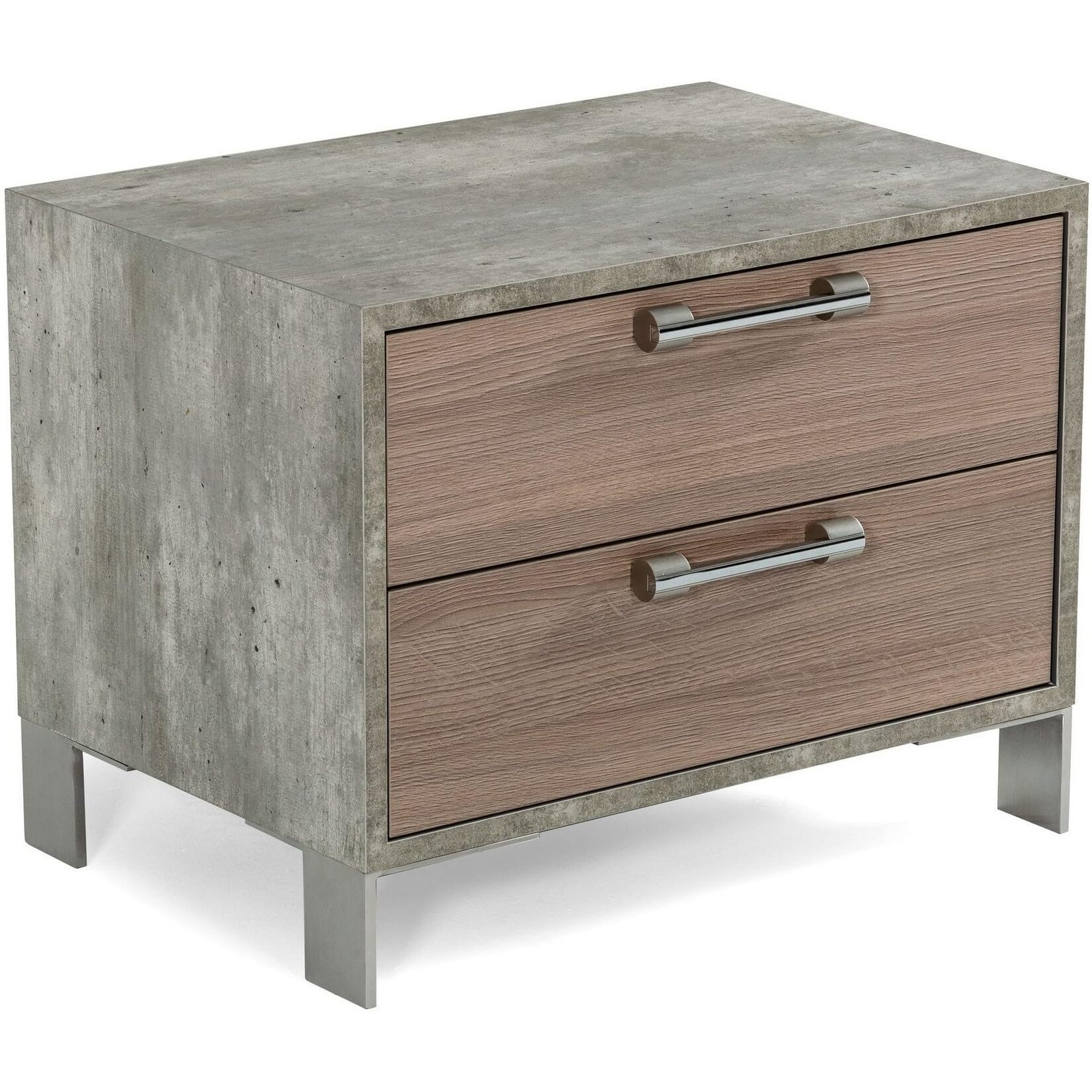 Noe Billy 26 Inch Nightstand, 2 Drawers, Gray Faux Concrete, Oak Laminate