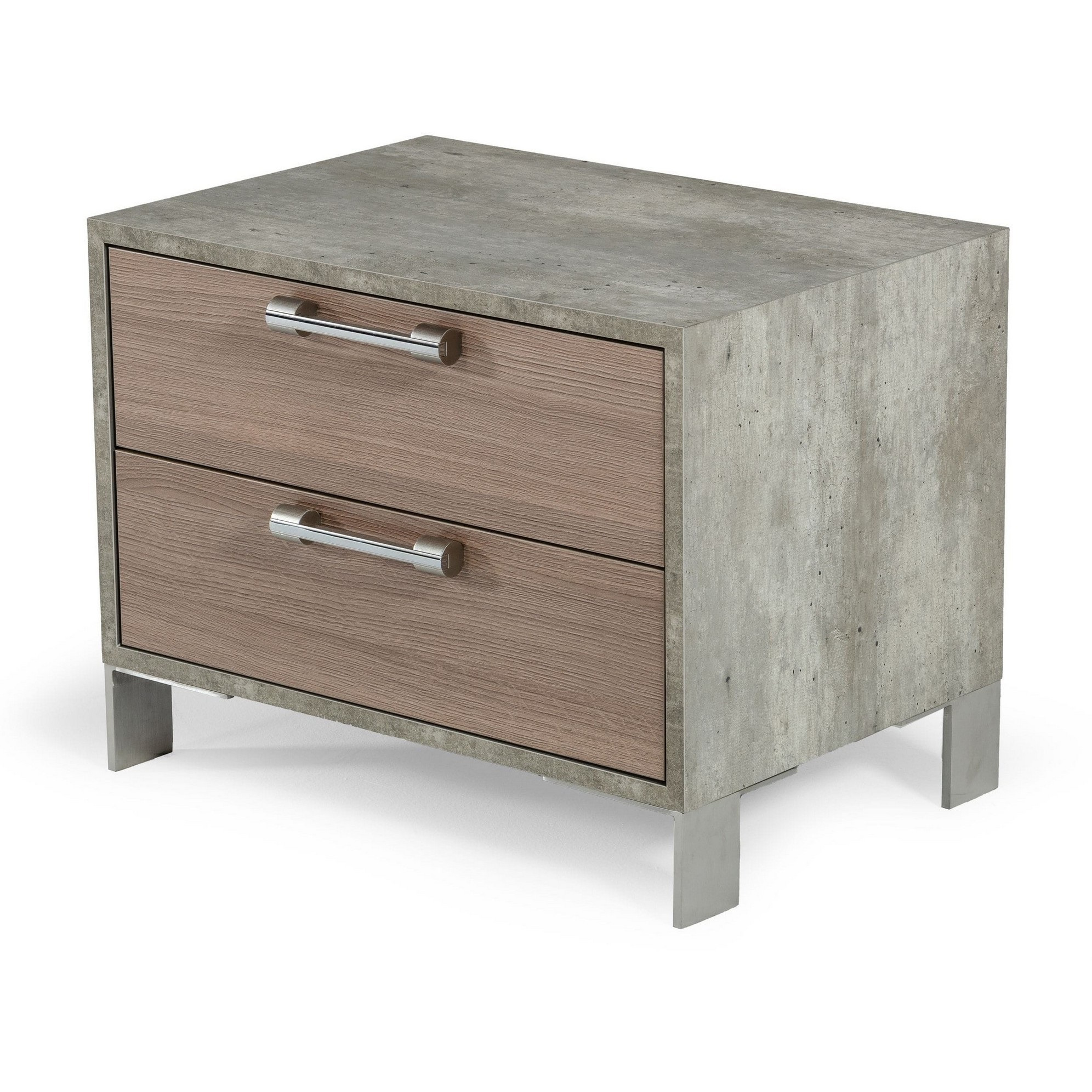 Noe Billy 26 Inch Nightstand, 2 Drawers, Gray Faux Concrete, Oak Laminate