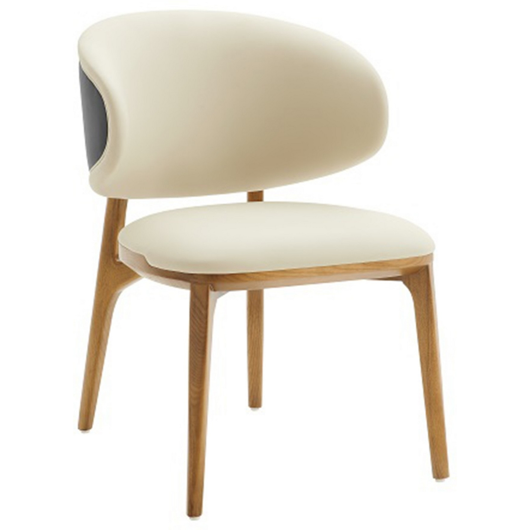 Cid 22 Inch Dining Chair, Curved Backrest, Vegan Faux Leather, Cream Fabric