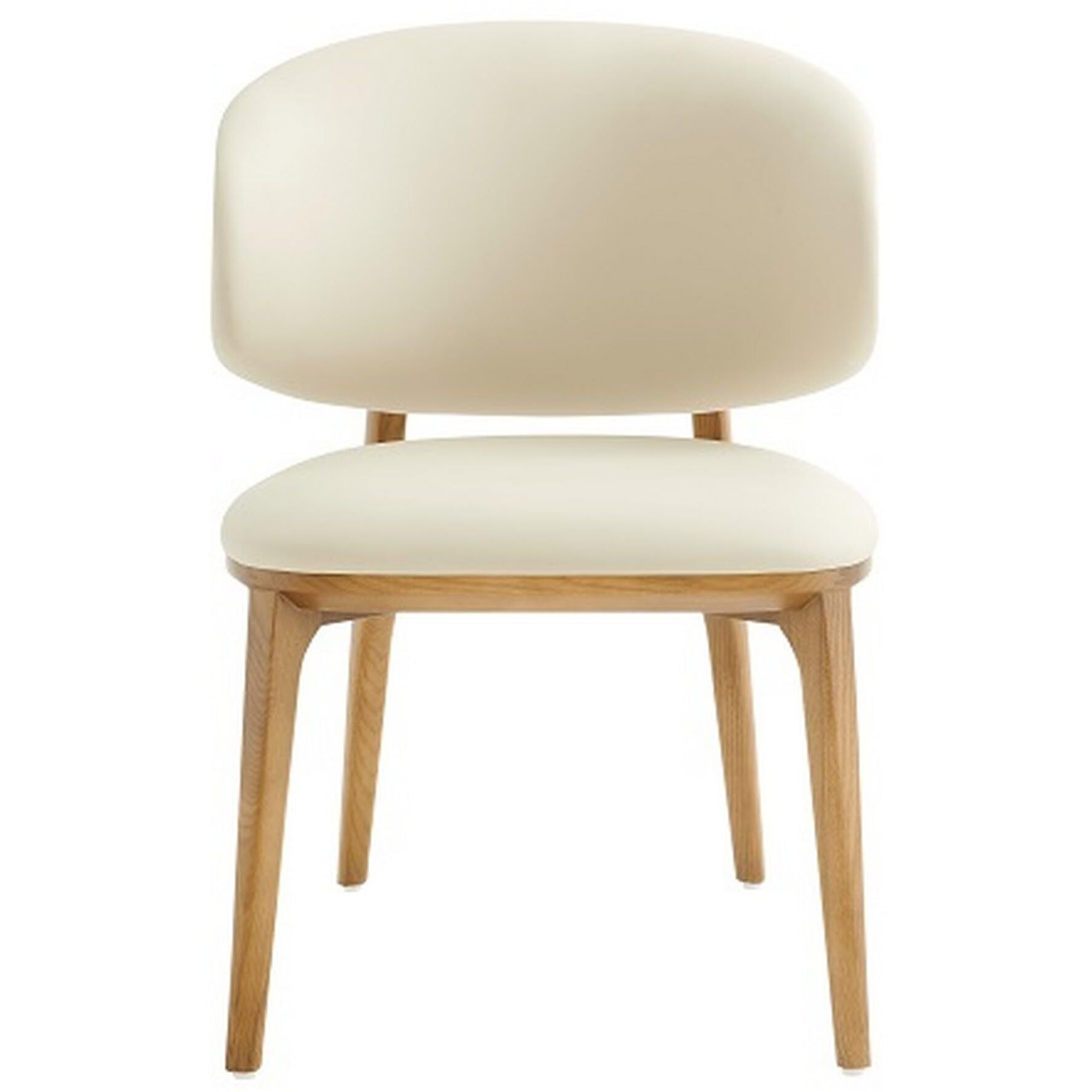Cid 22 Inch Dining Chair, Curved Backrest, Vegan Faux Leather, Cream Fabric