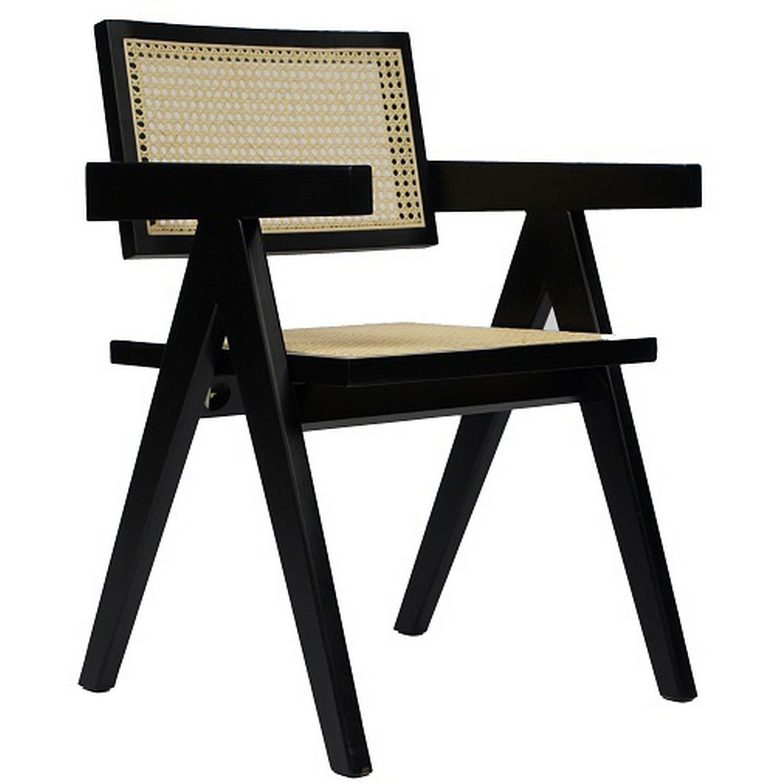 Cid Ayla 21 Inch Retro Dining Chair, Woven Rattan Back, Black Wenge Finish