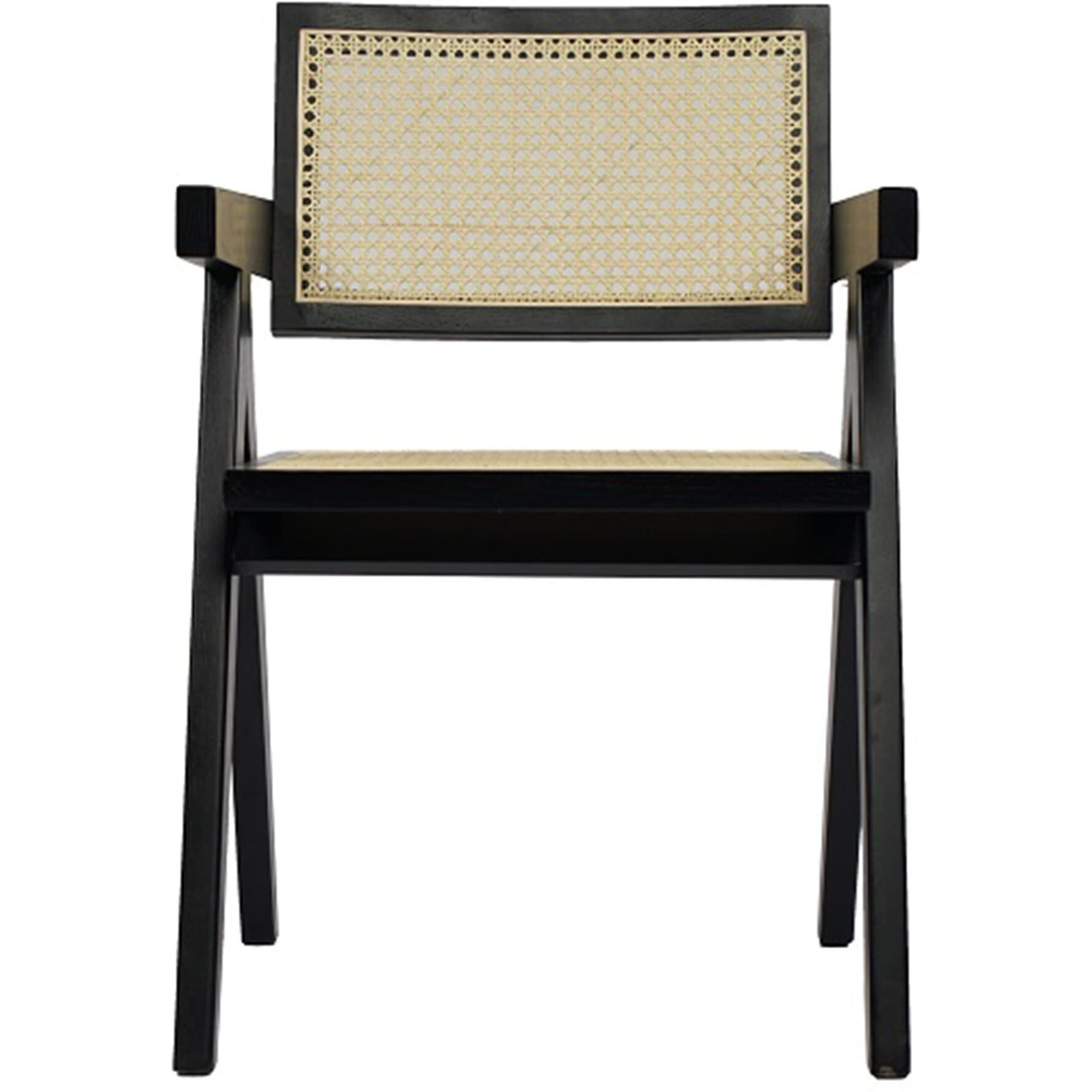 Cid Ayla 21 Inch Retro Dining Chair, Woven Rattan Back, Black Wenge Finish