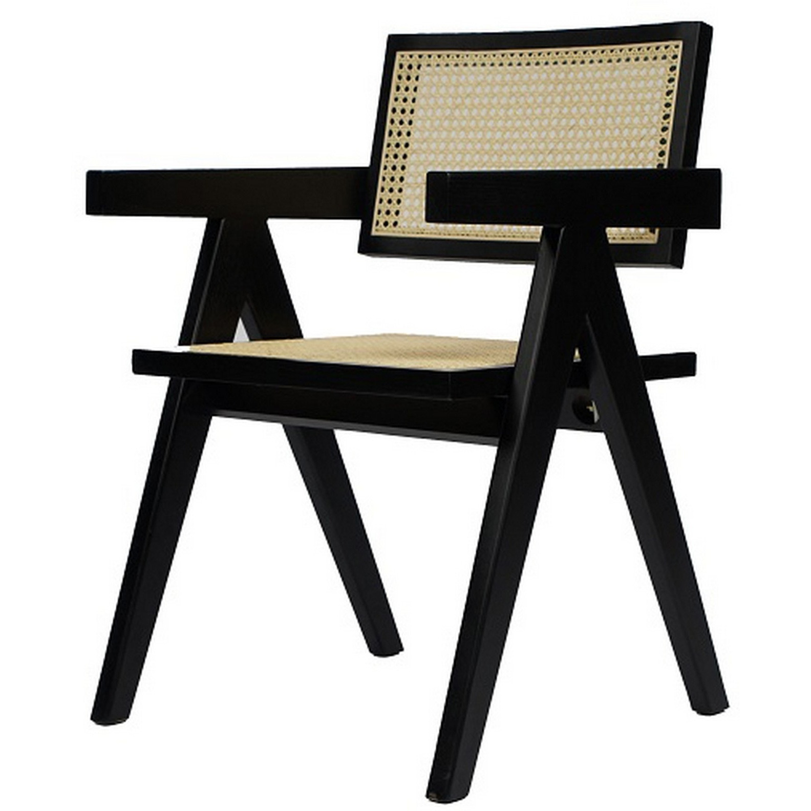 Cid Ayla 21 Inch Retro Dining Chair, Woven Rattan Back, Black Wenge Finish