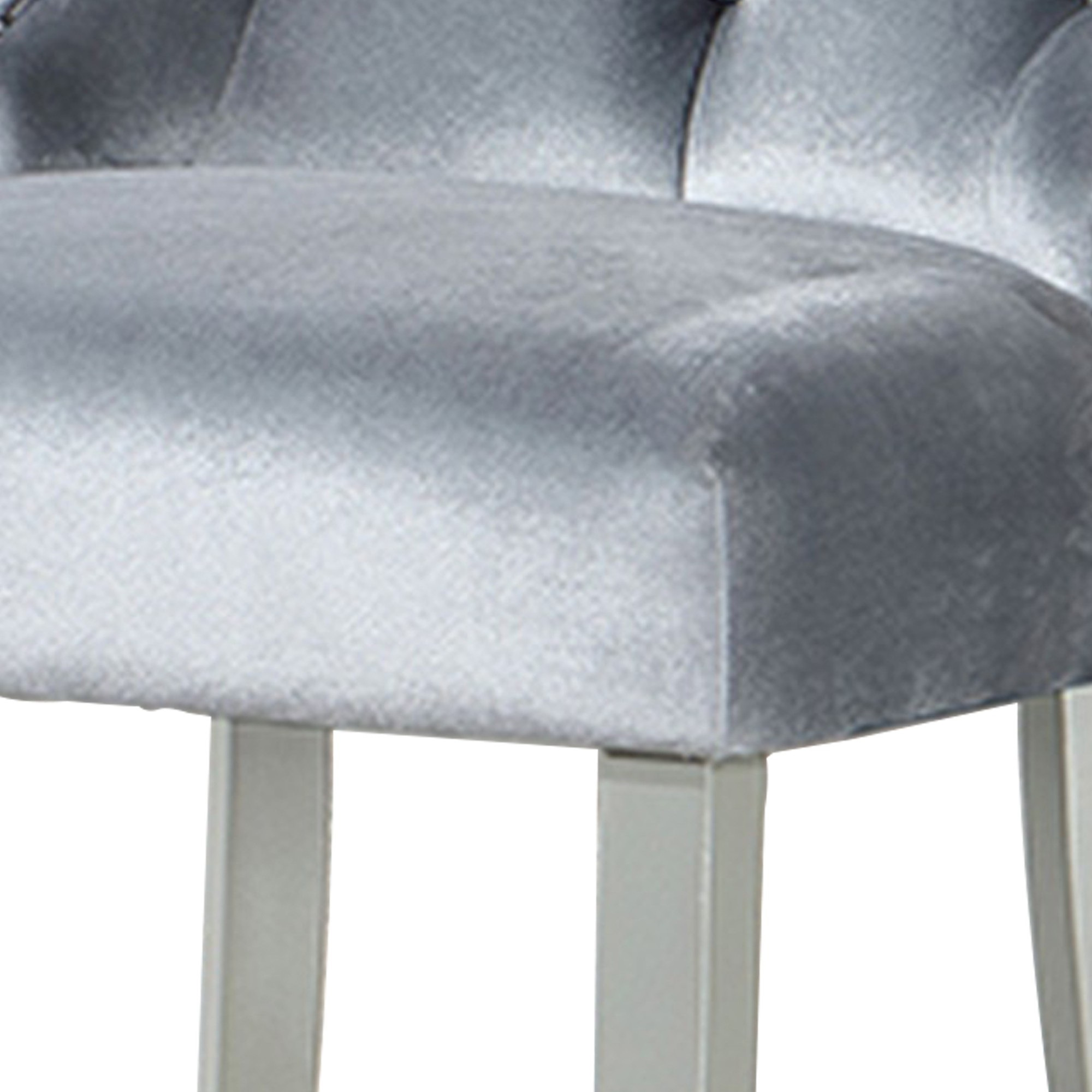 21 Inch Dining Chair, Set of 2, Gray Flannelette, Acrylic Crystal Tufting