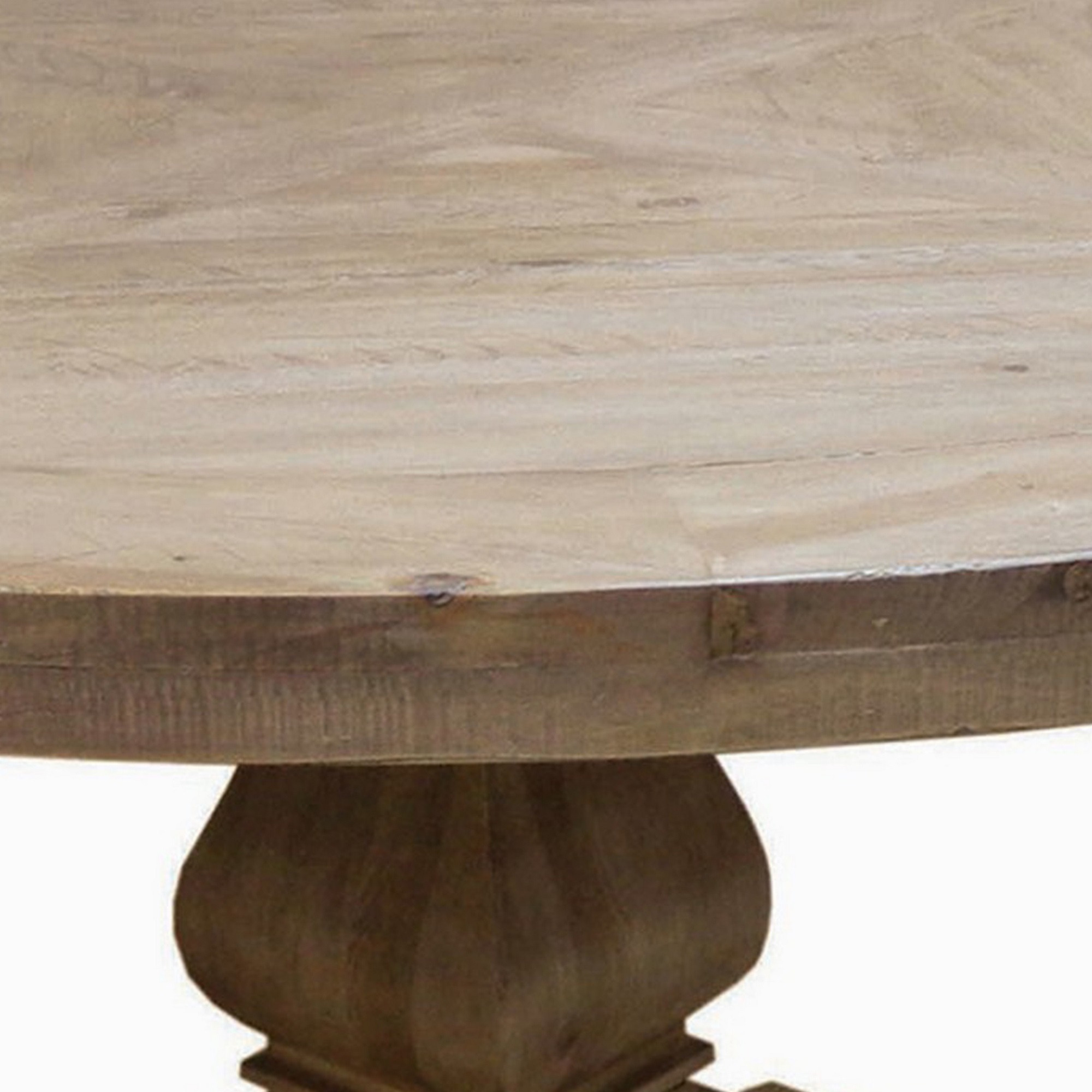Som 60 Inch Round Dining Table, Cross Pedestal Base, Rustic Smoke Brown