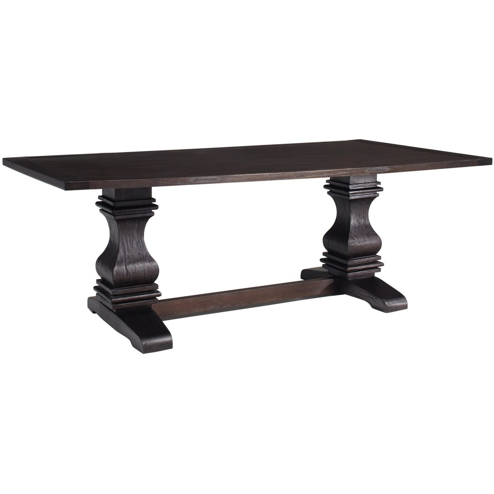 86 Inch Dining Table, Turned Legs, Double Pedestal, Rustic Espresso Brown