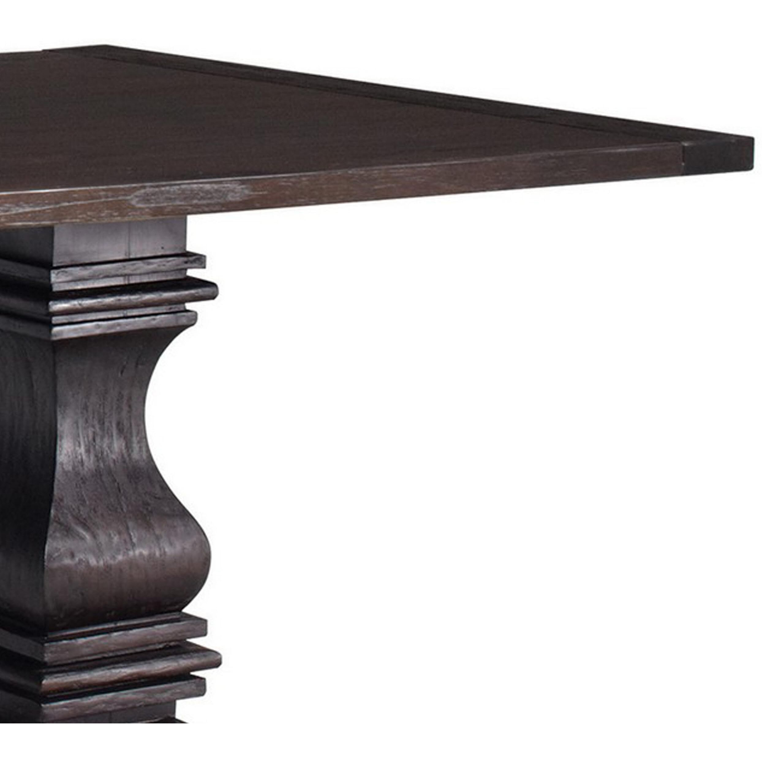 86 Inch Dining Table, Turned Legs, Double Pedestal, Rustic Espresso Brown