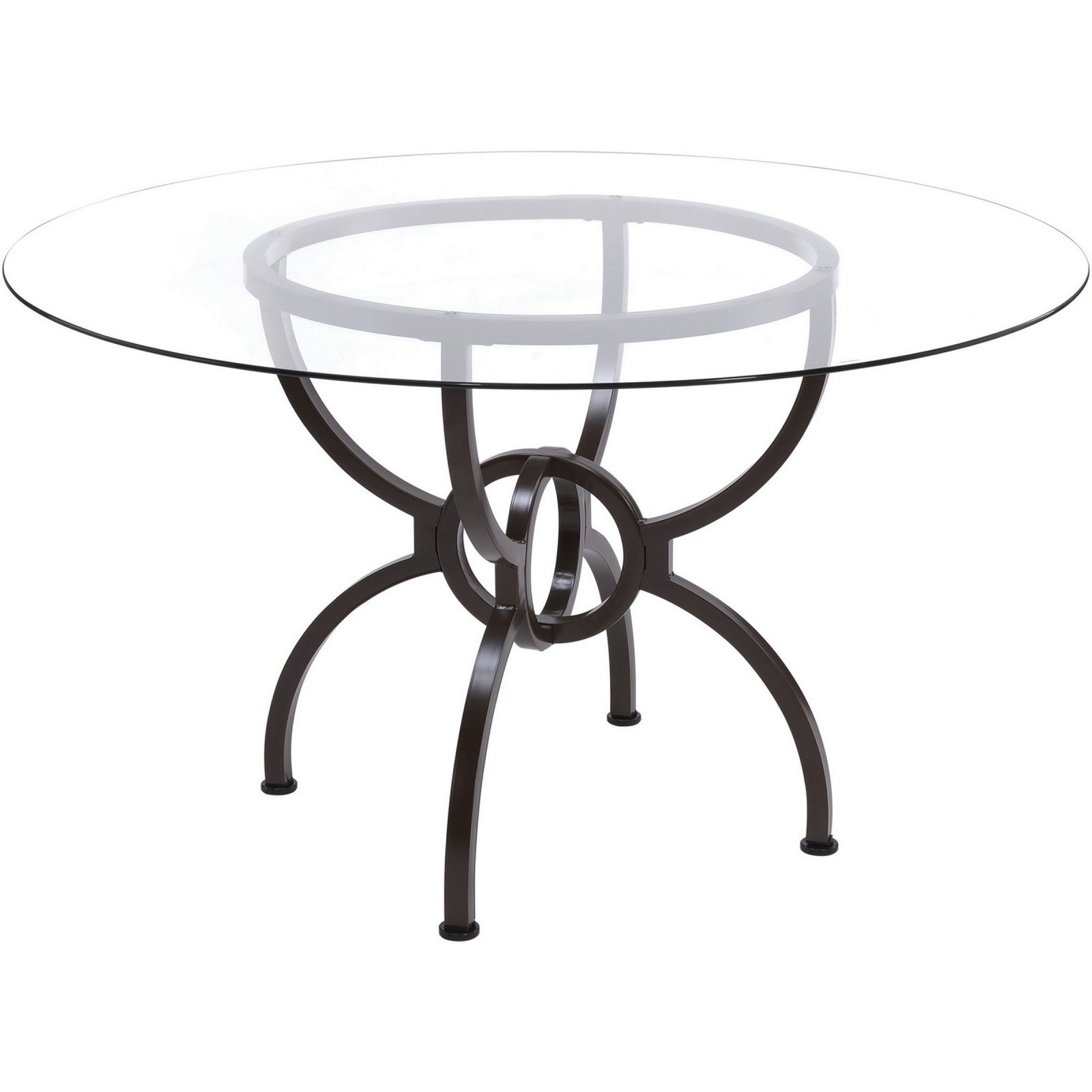 30 Inch Round Dining Table, Clear Glass Top, Interlocked Ring Motif Legs