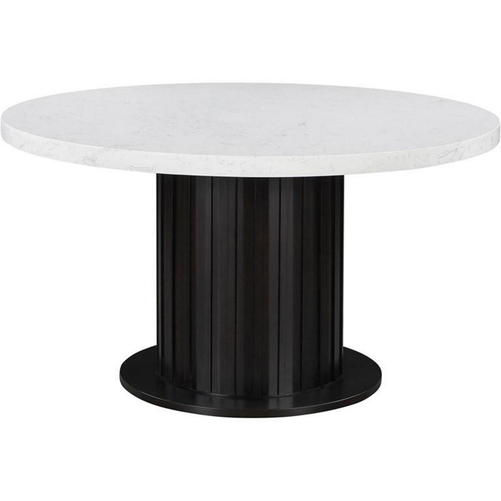 Shoy 54 Inch Round Dining Table, Cultured Marble Top, Espresso Brown Wood