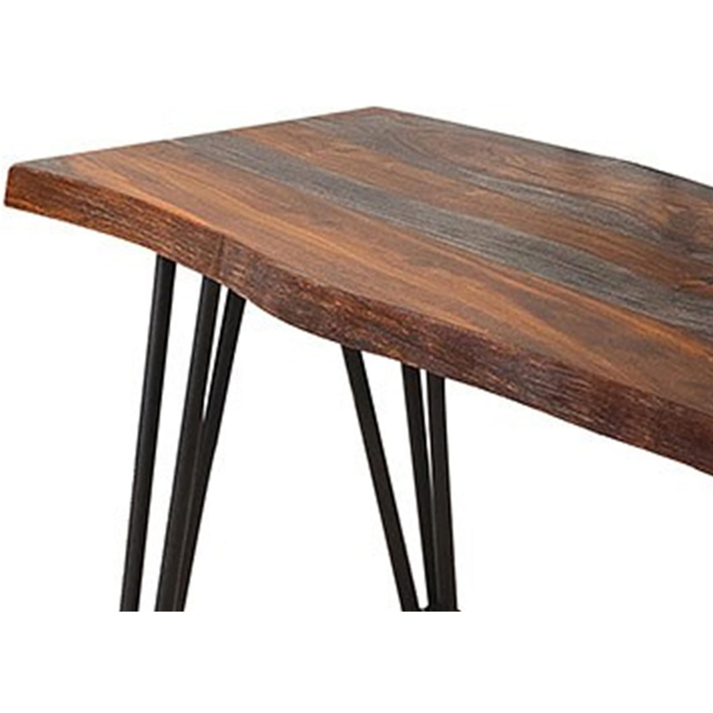 Moka 70 Inch Dining Bench, Live Edge Gray Sheesham Wood, Metal Hairpin Legs