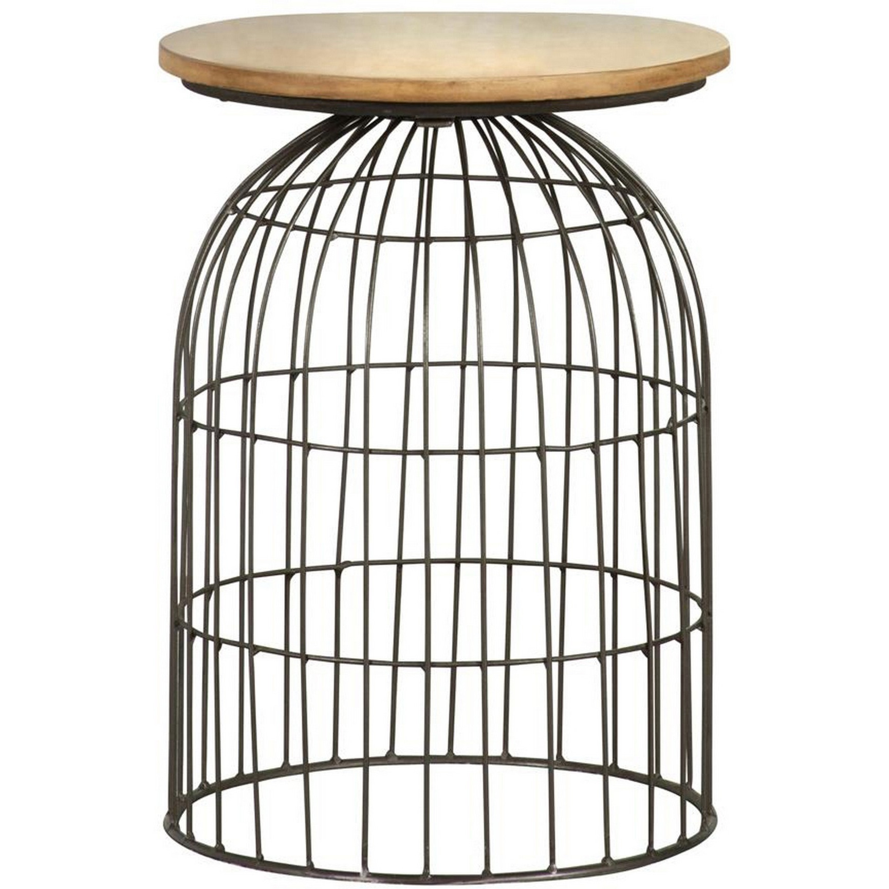 21 Inch Round Accent Table with Bird Cage Style Base, Beige Marble, Black