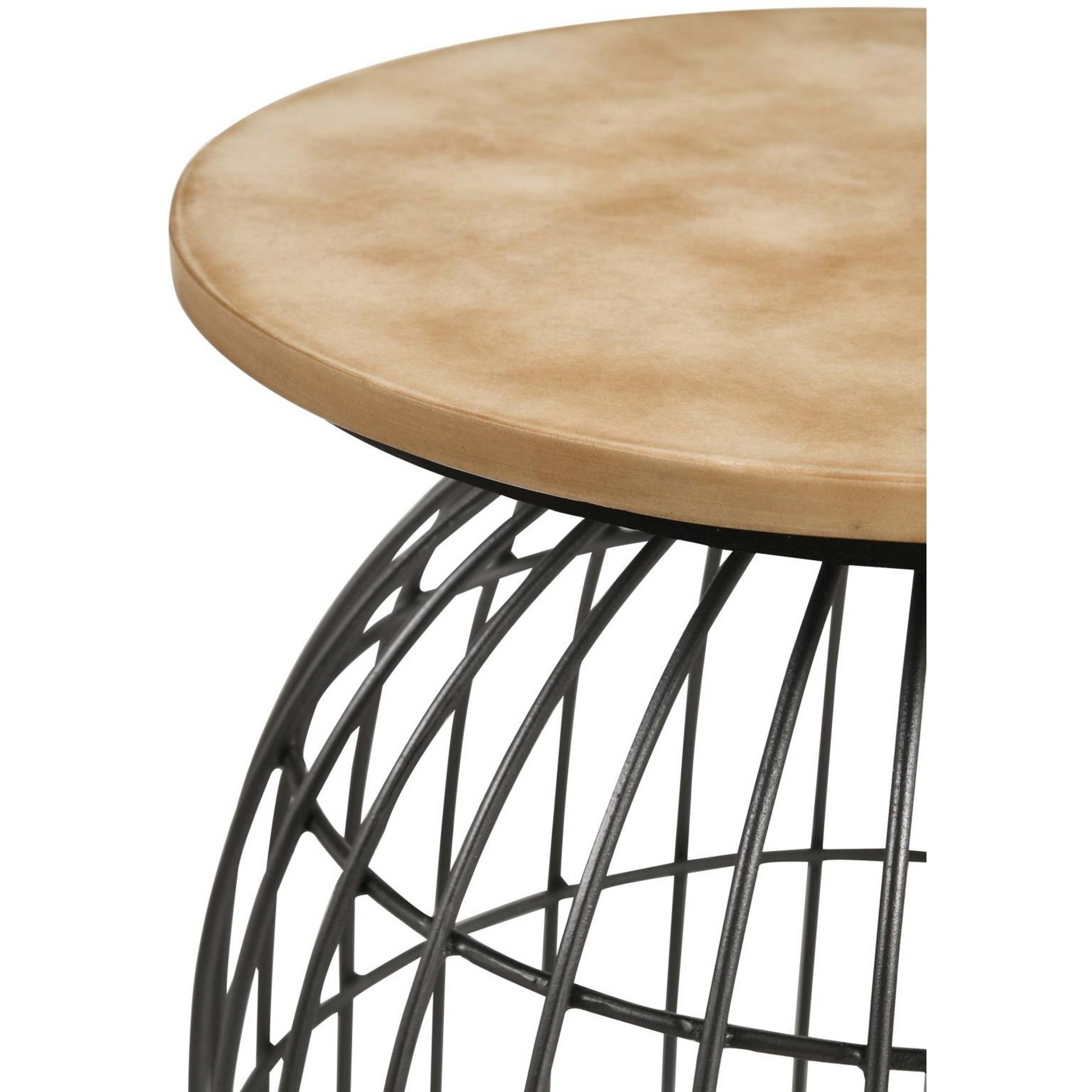 21 Inch Round Accent Table with Bird Cage Style Base, Beige Marble, Black