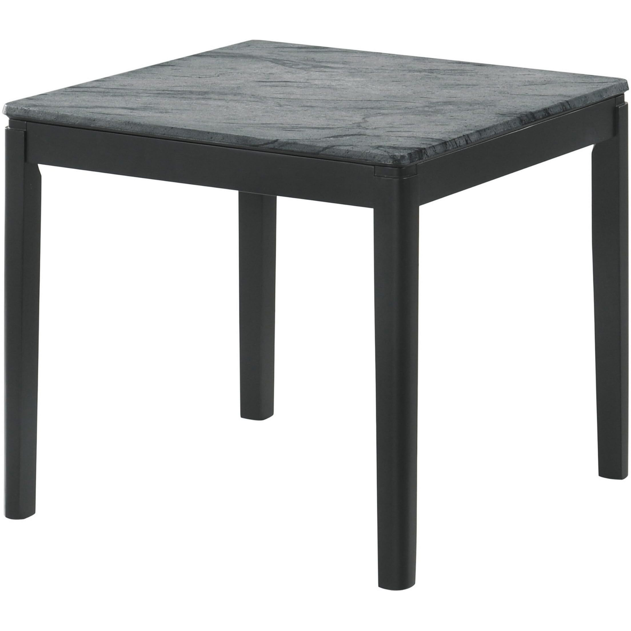 Kyo 24 Inch End Table, Gray Faux Marble Top, Sandy Texturing, Black Legs