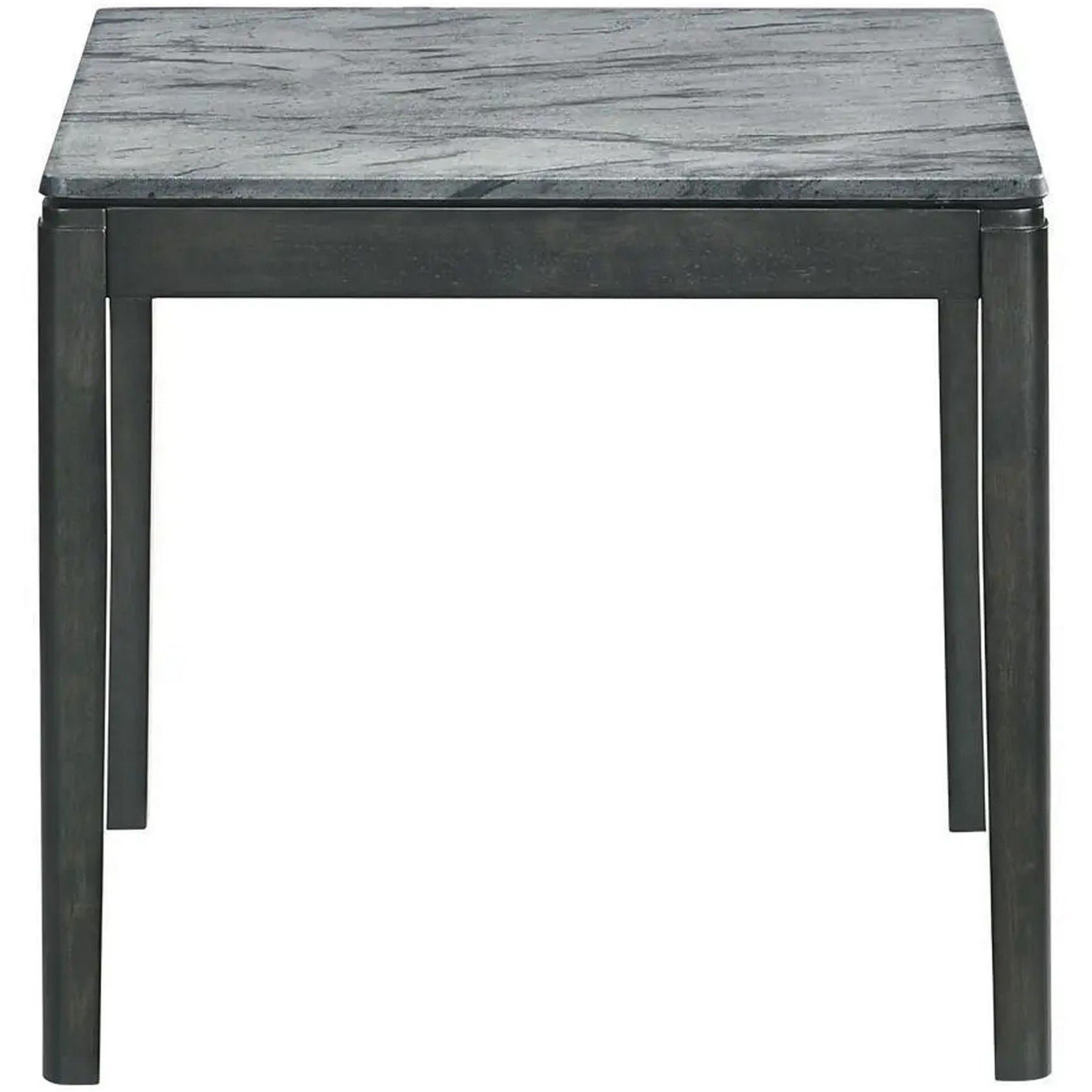 Kyo 24 Inch End Table, Gray Faux Marble Top, Sandy Texturing, Black Legs