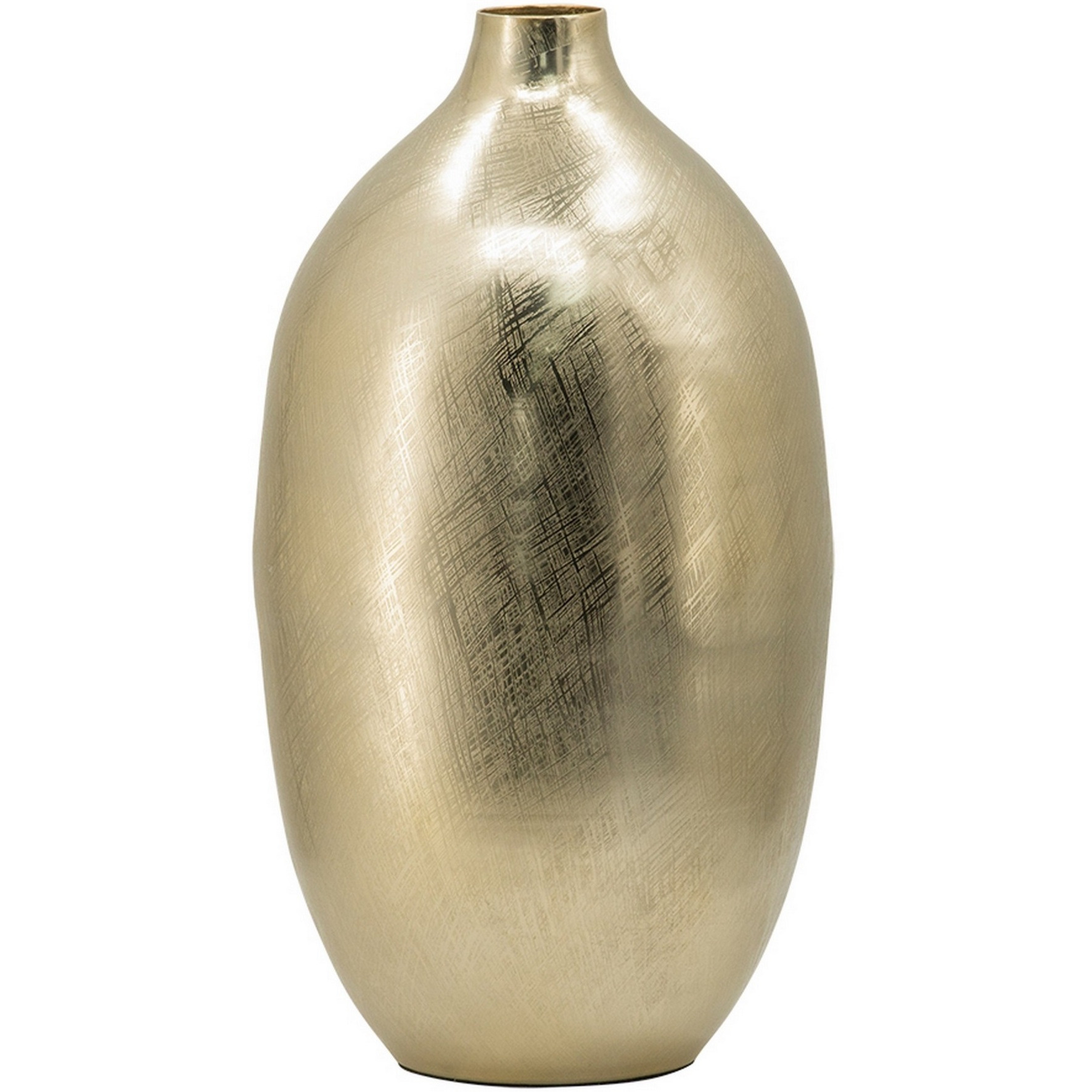 Pansy 19 Inch Modern Vase, Metal, Tall Curved Bottleneck Shape, Gold Finish