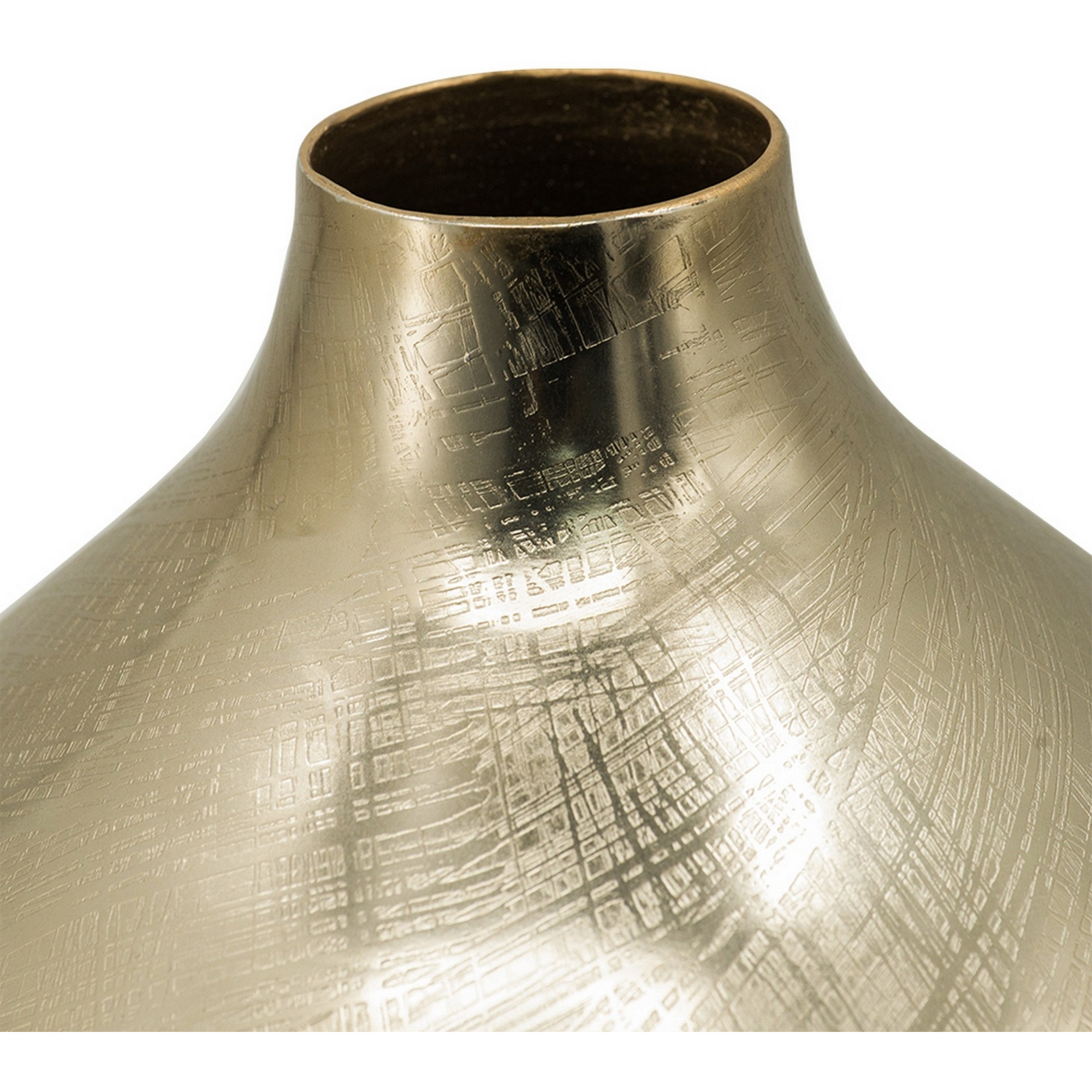 Pansy 19 Inch Modern Vase, Metal, Tall Curved Bottleneck Shape, Gold Finish