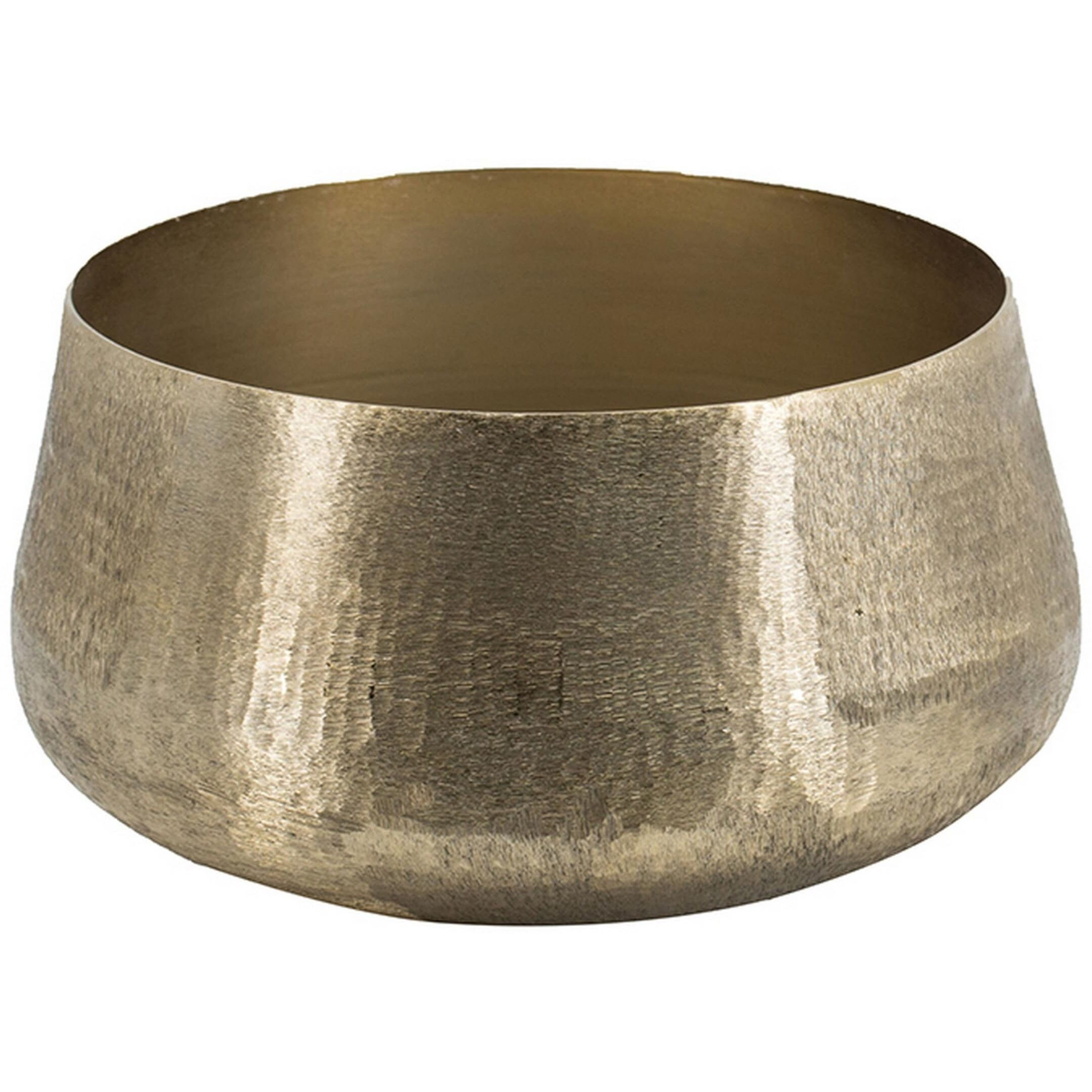 Set of 2 Metal Bowls, Seude Gold Finish, Curved Shape, Streaked Texture