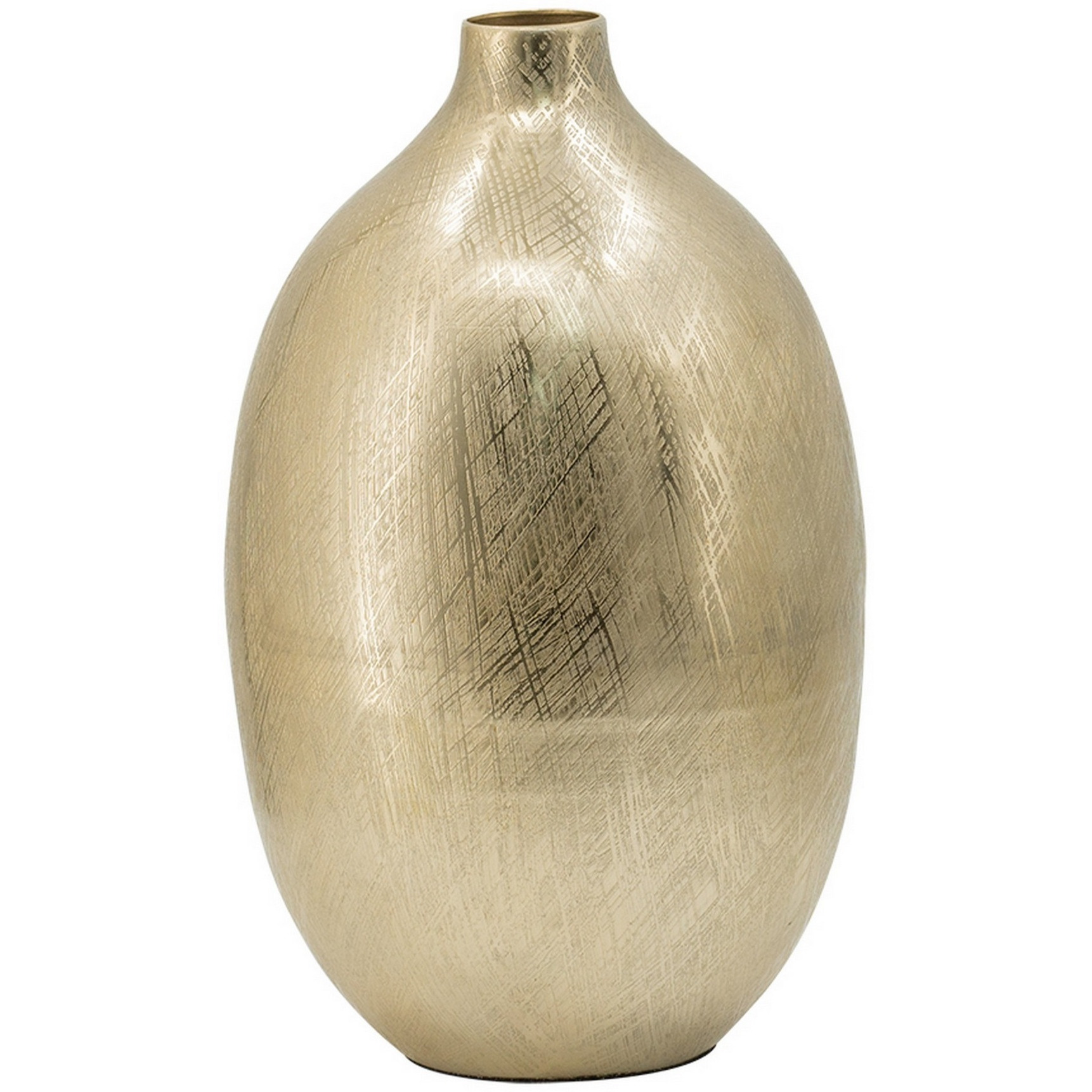Pansy 14 Inch Modern Vase, Metal, Tall Curved Shape, Bottleneck, Gold
