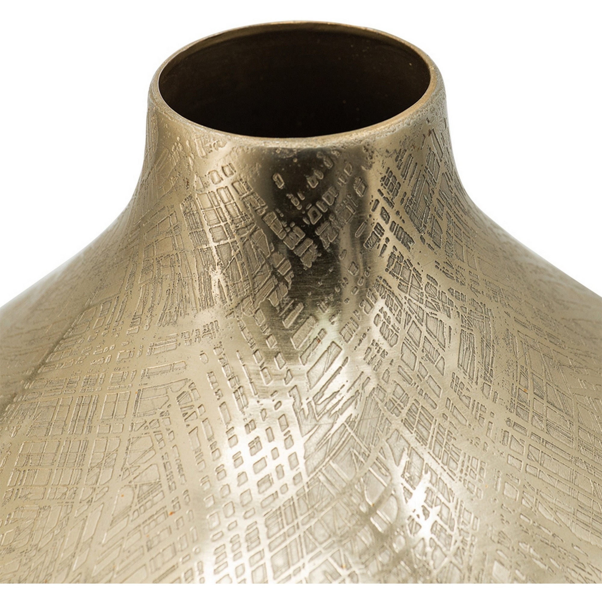 Pansy 14 Inch Modern Vase, Metal, Tall Curved Shape, Bottleneck, Gold