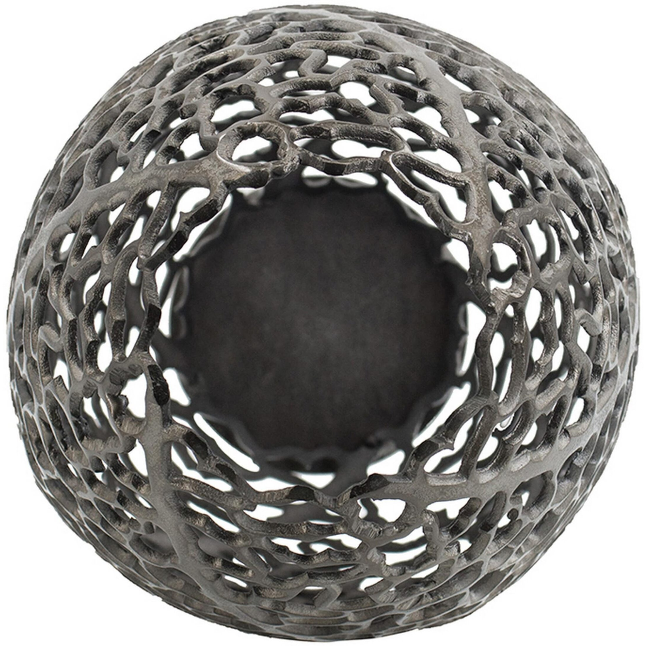 14 Inch Aluminum Accent Vase, Tall Curved Cut Out Design, Intricate Details