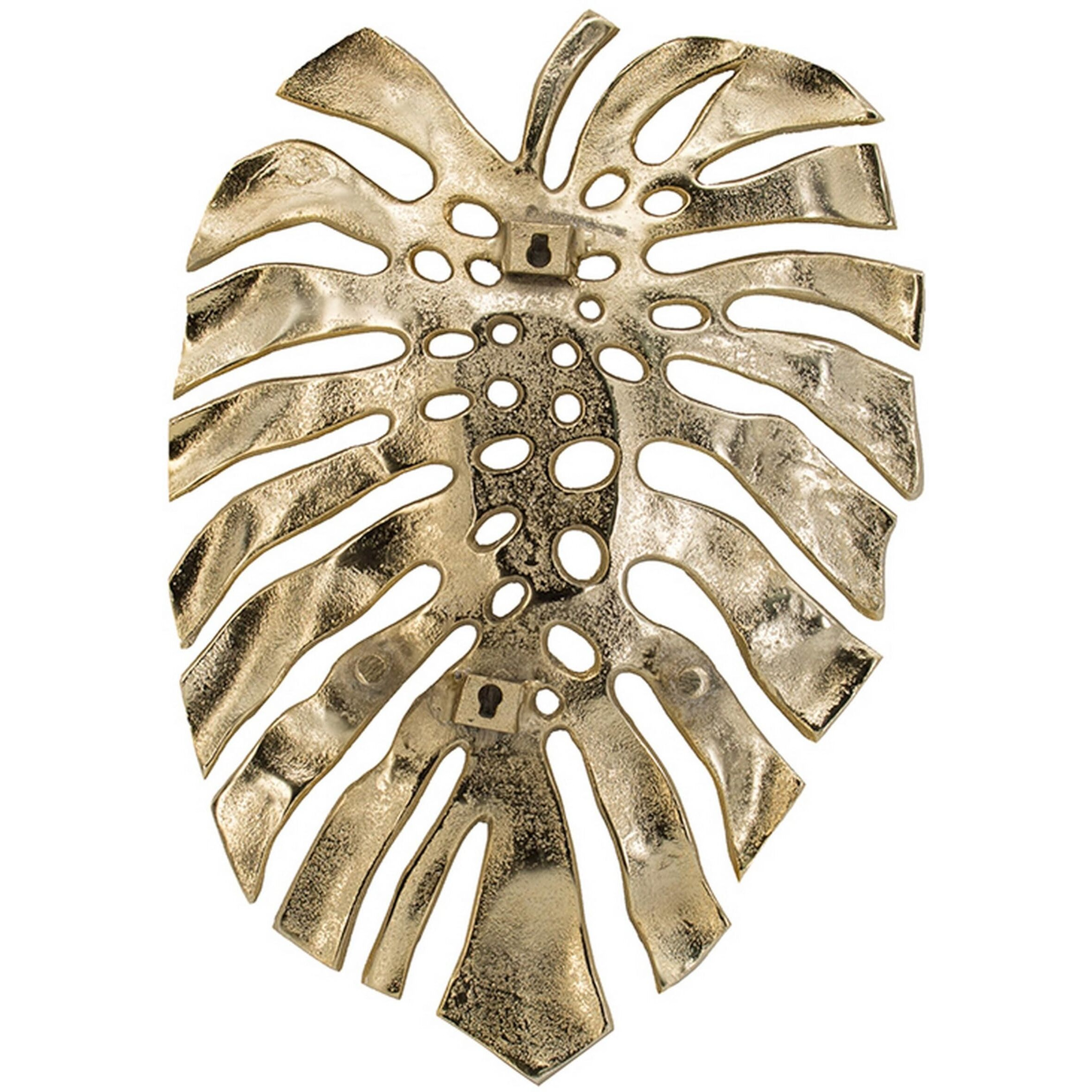 Linzo 19 Inch Aluminum Wall Hanging Bowl, Monstera Leaf, Bright Gold Finish