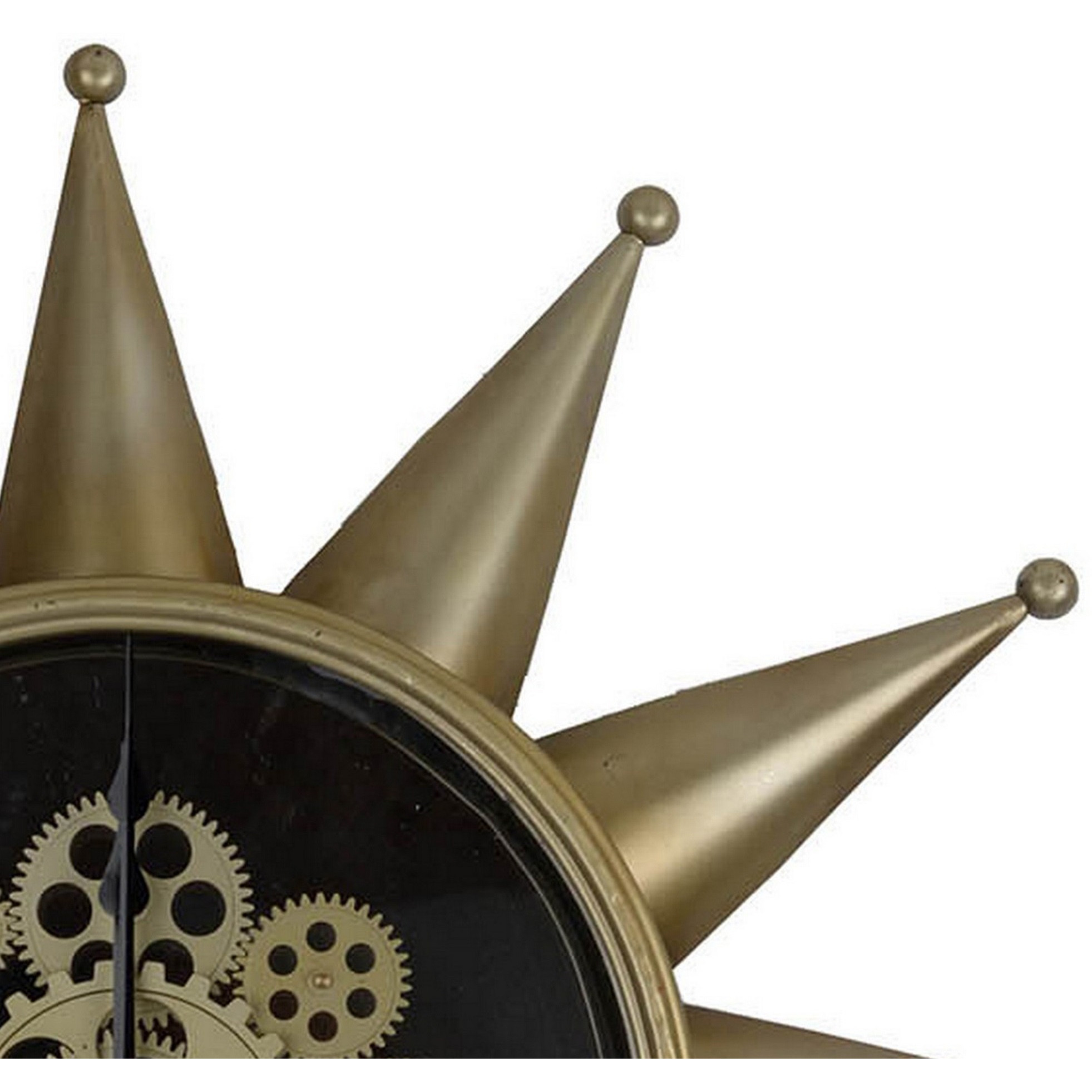 28 Inch Round Wall Clock, Sun Shaped Frame, Rich Brown, Bold Jet Black