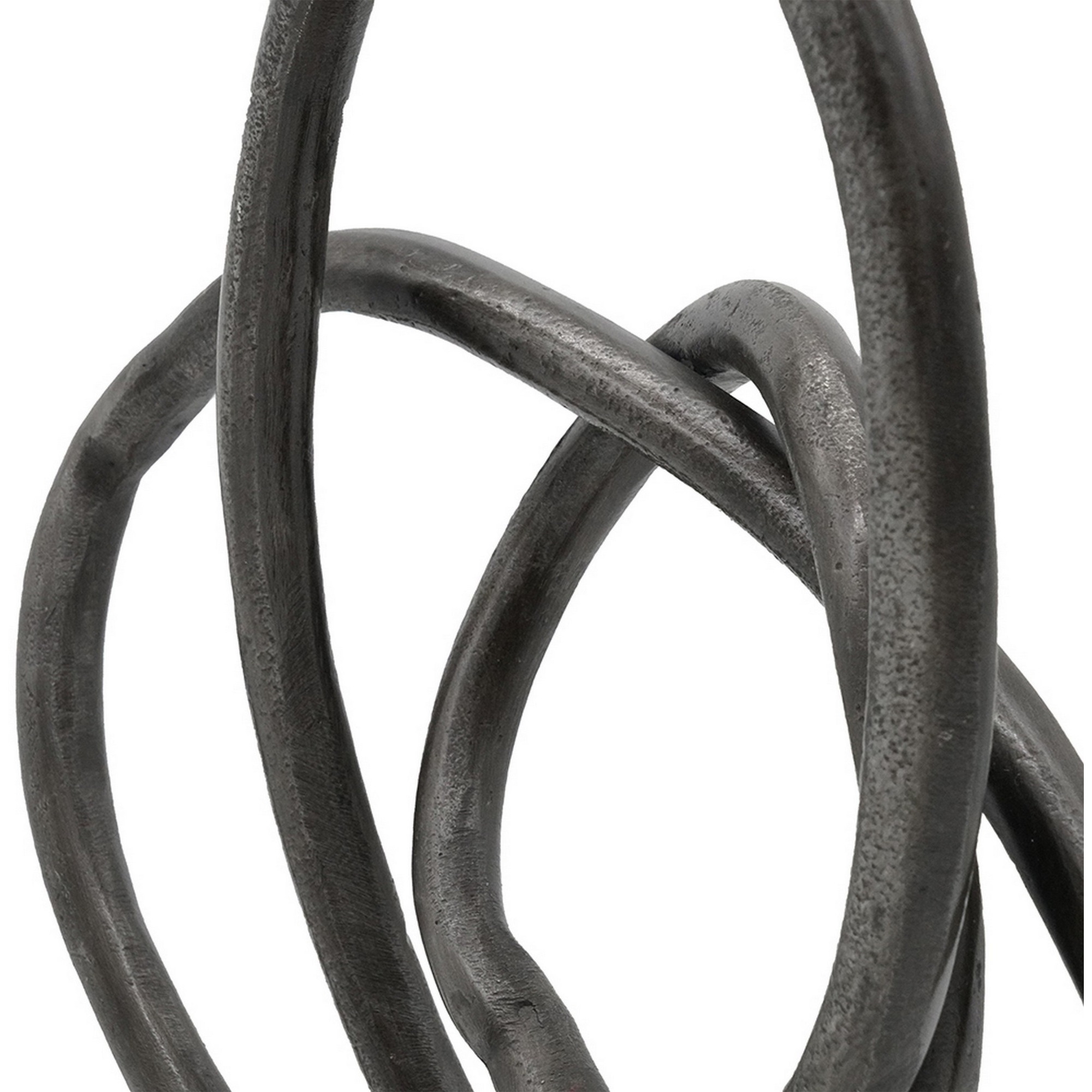 9 Inch Table Sculpture, Abstract Loop Design, Block Base, Black, Silver
