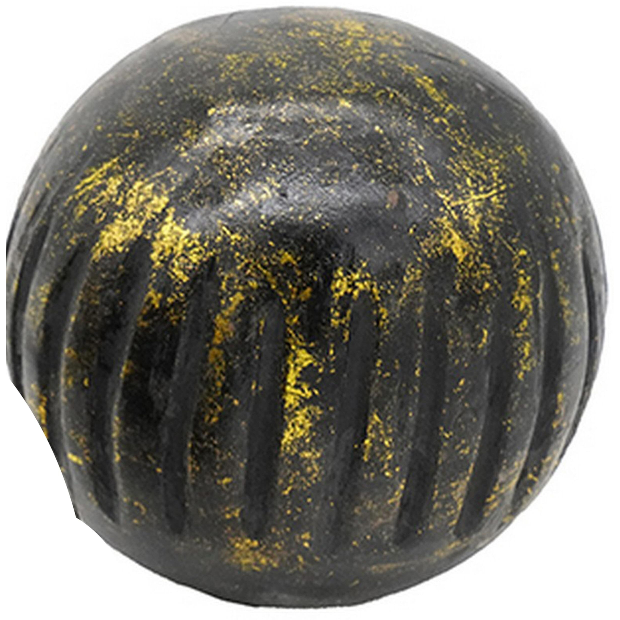 Set of 3 Decorative Tabletop Round Balls, Carved Mango Wood, Black, Yellow