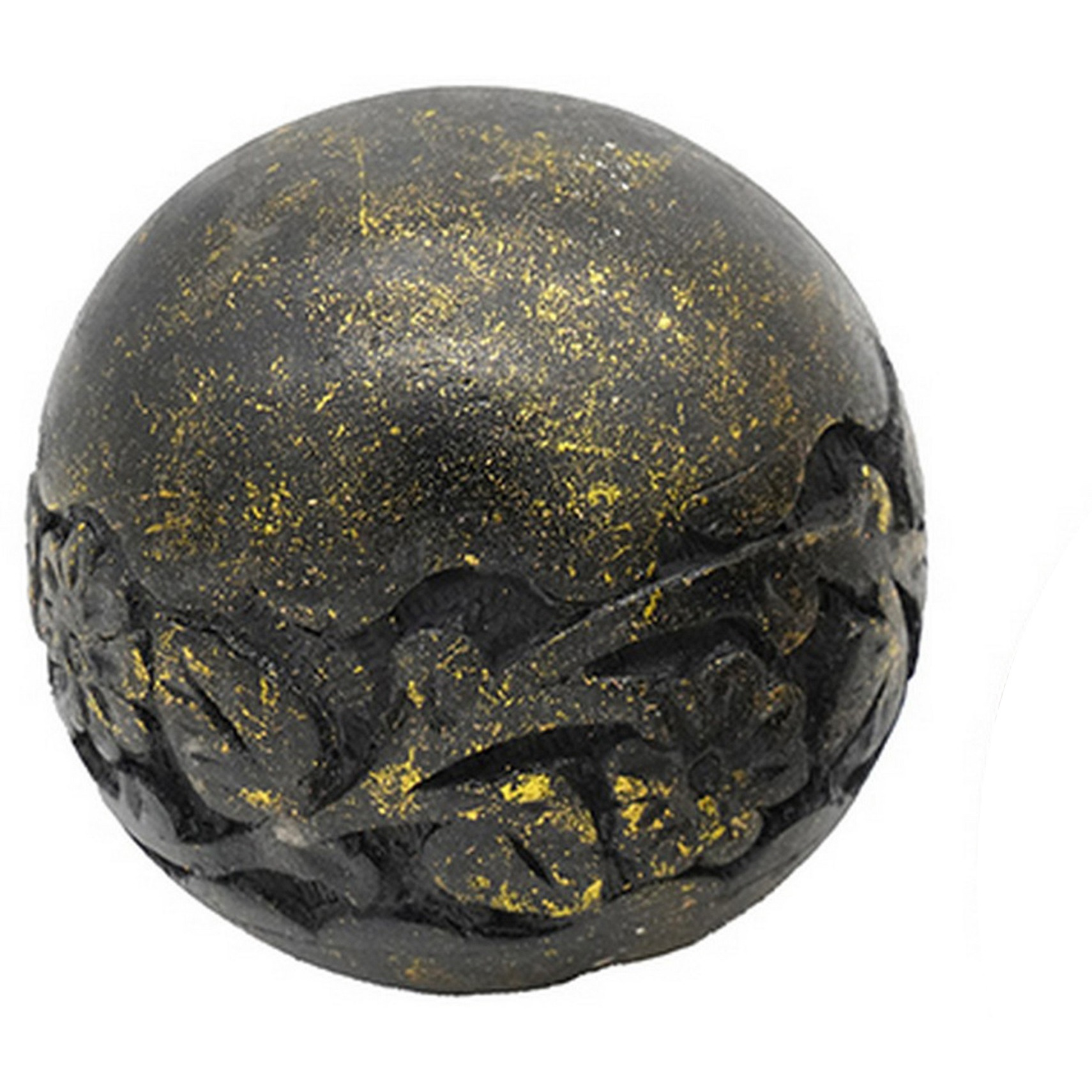 Set of 3 Decorative Tabletop Round Balls, Carved Mango Wood, Black, Yellow