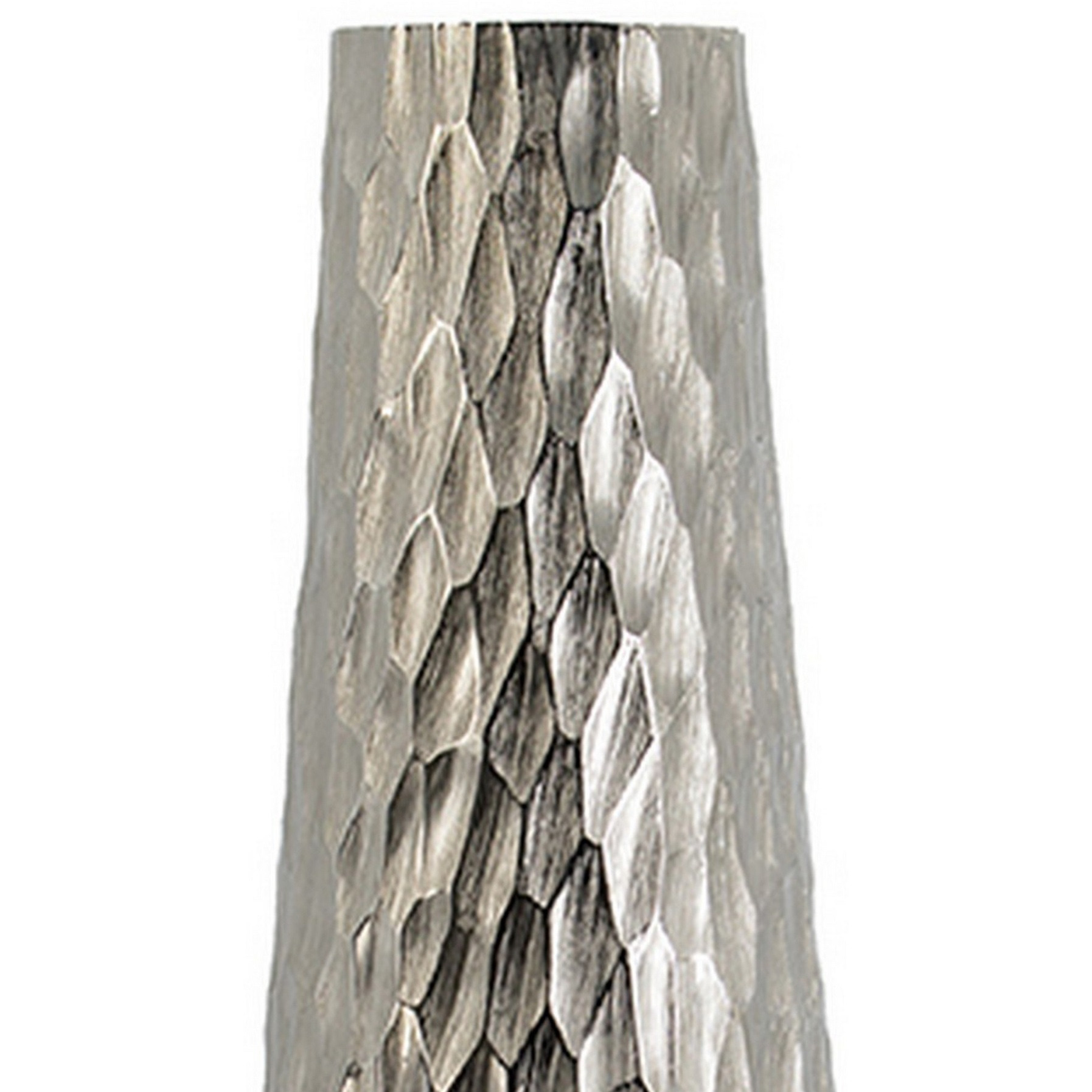 23 Inch Tall Oblong Vase, Diamond Textured, Tapered, Aluminum, Silver