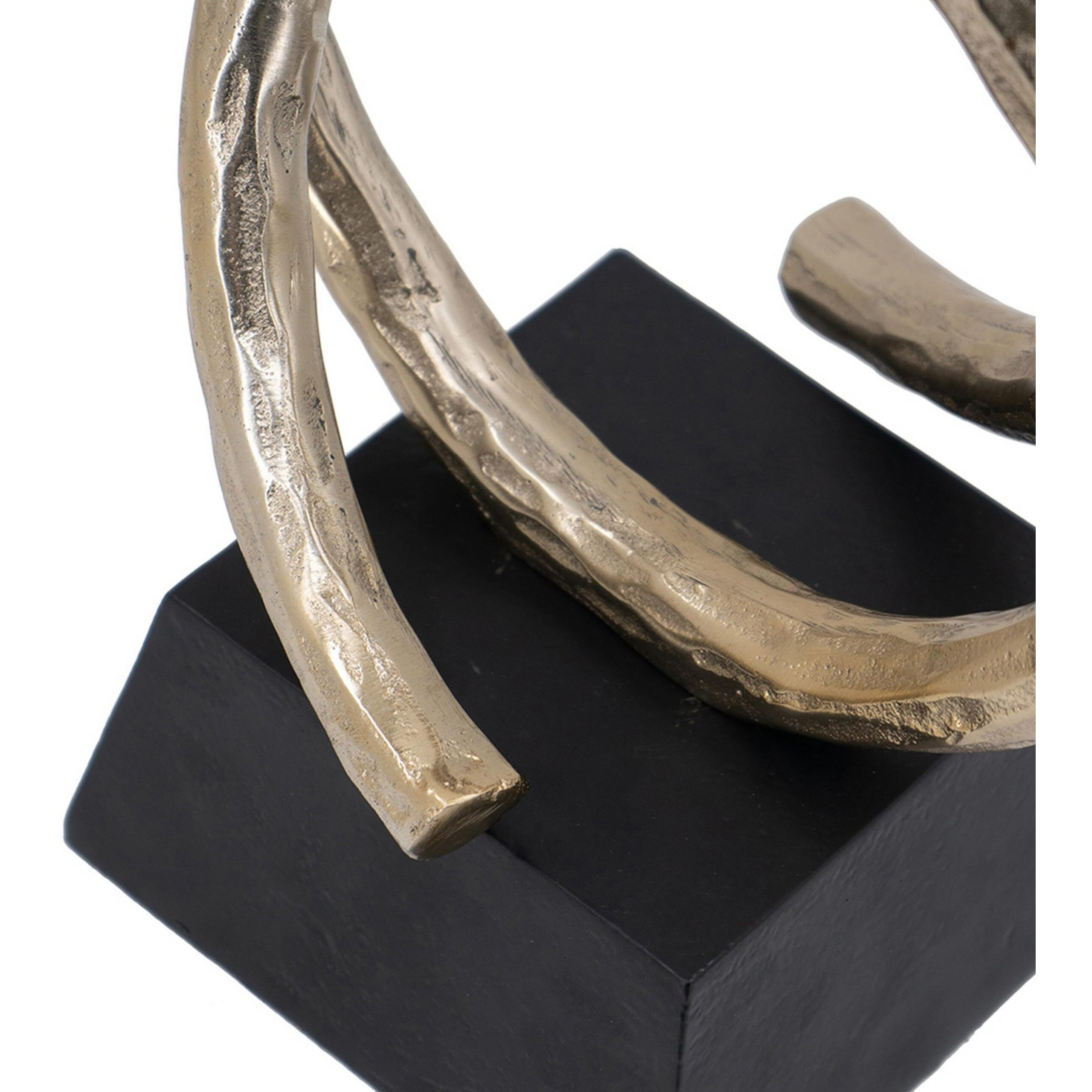 10 Inch Modern Table Sculpture, Bright Gold Aluminum, Intertwined Ring Loop