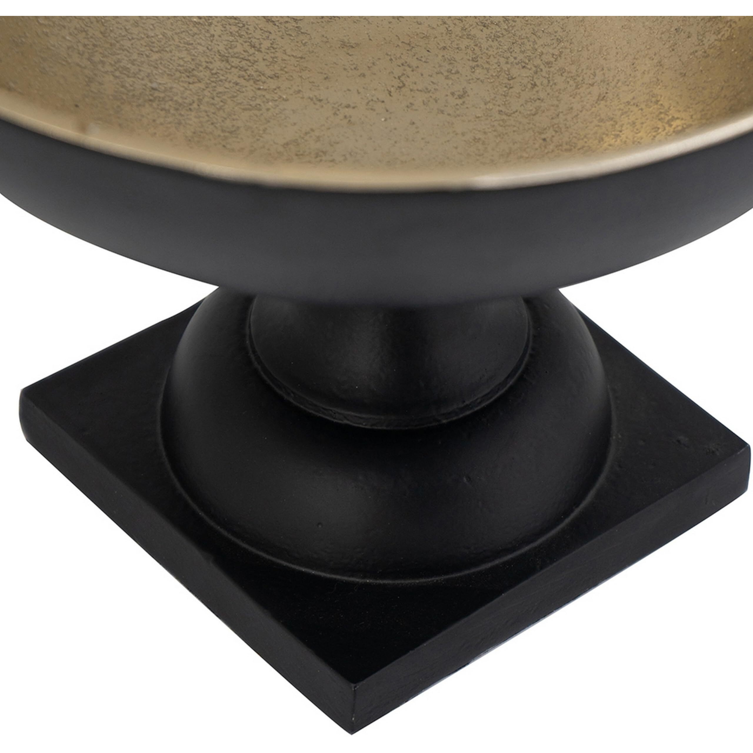 10 Inch Vintage Style Accent Bowl, Gold, Antique Black, Pedestal Stand