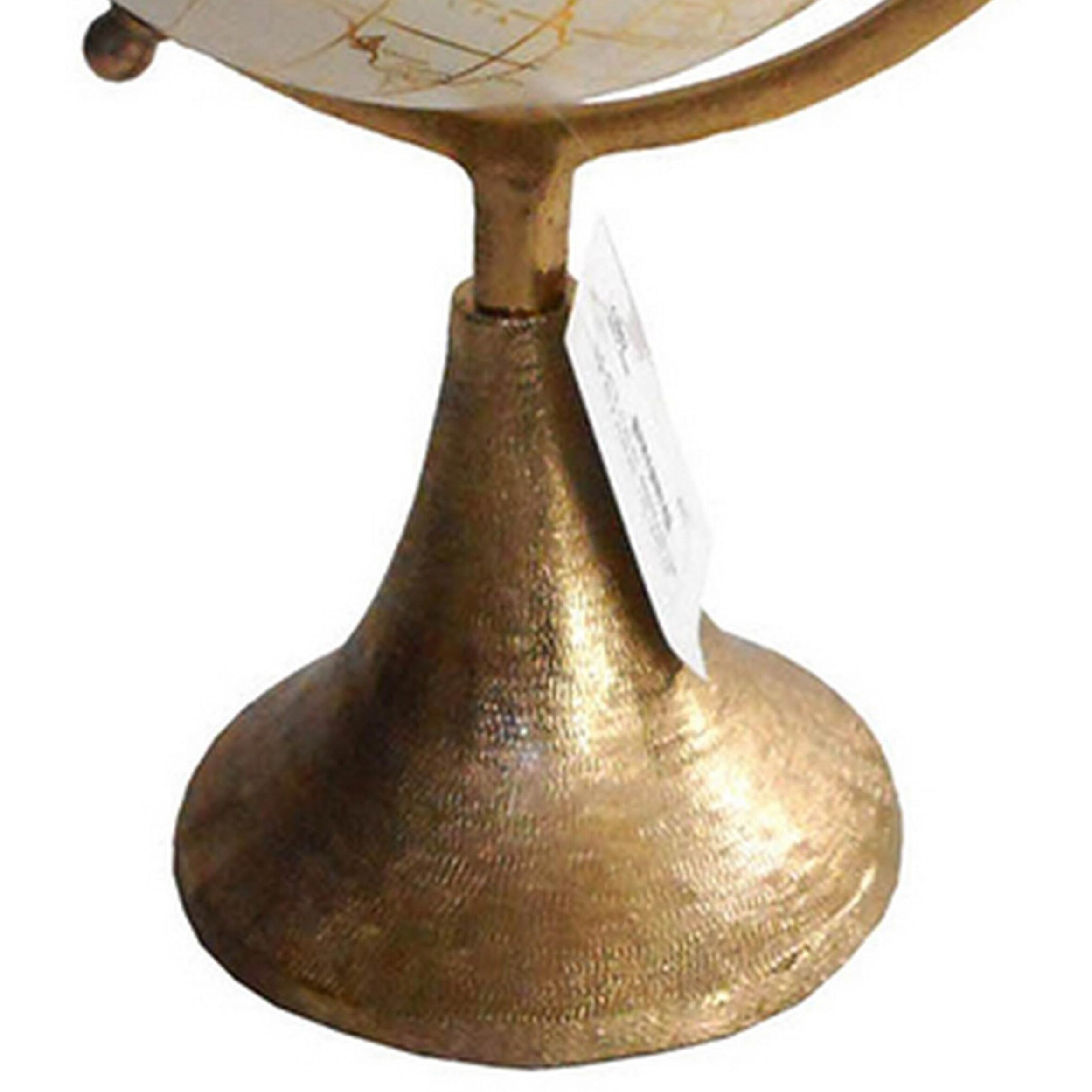 15 Inch Modern Accent Globe, Smooth Turning, White With Gold Aluminum Stand