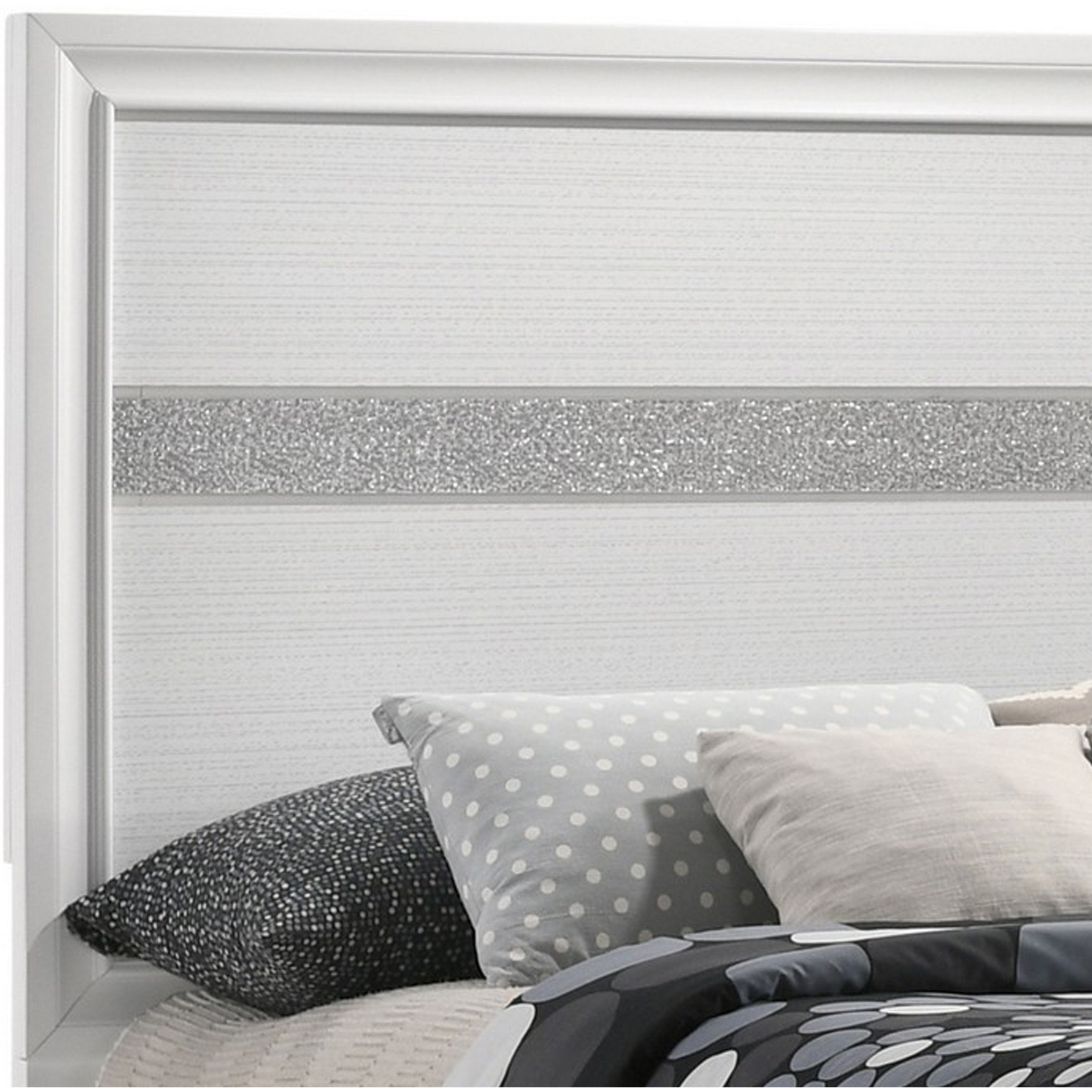 Vino Full Size Panel Bed with 2 Storage Drawers, Acrylic Glitter, White