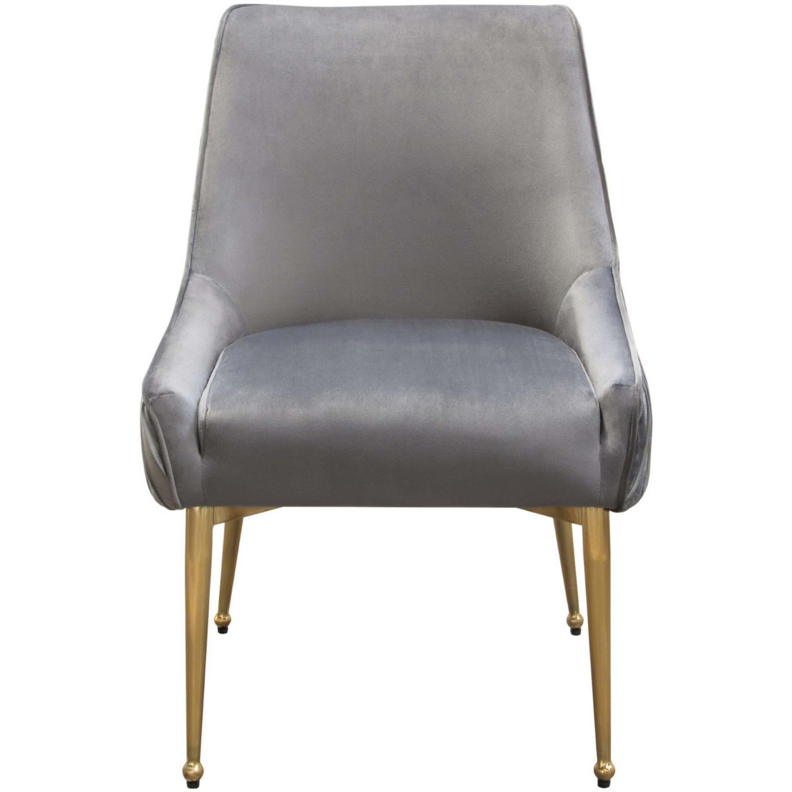 24 Inch Pleated Dining Side Chair, Set of 2, Smooth Gray Velvet Upholstery