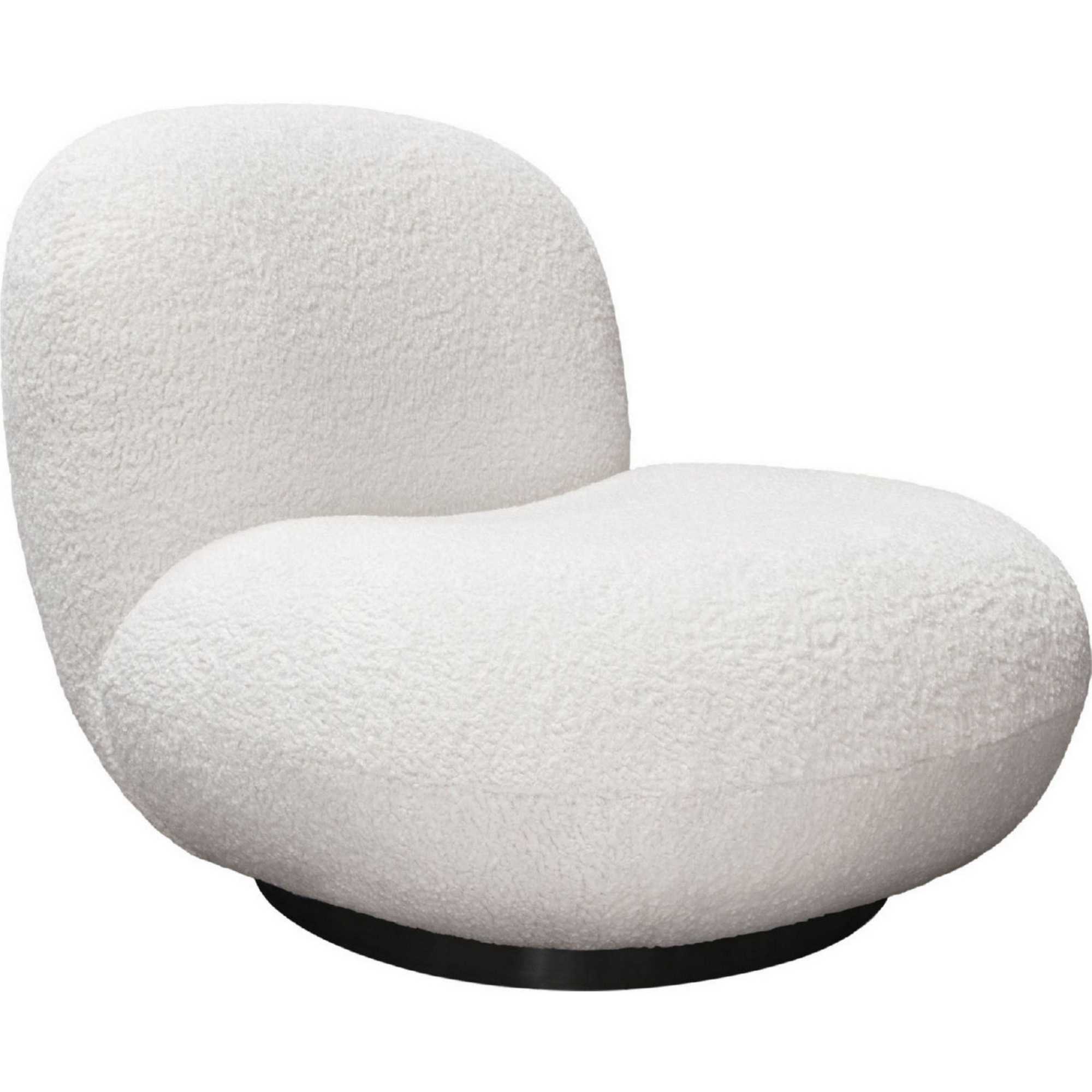 37 Inch Swivel Accent Chair with Padded Seating, White Faux Sheepskin