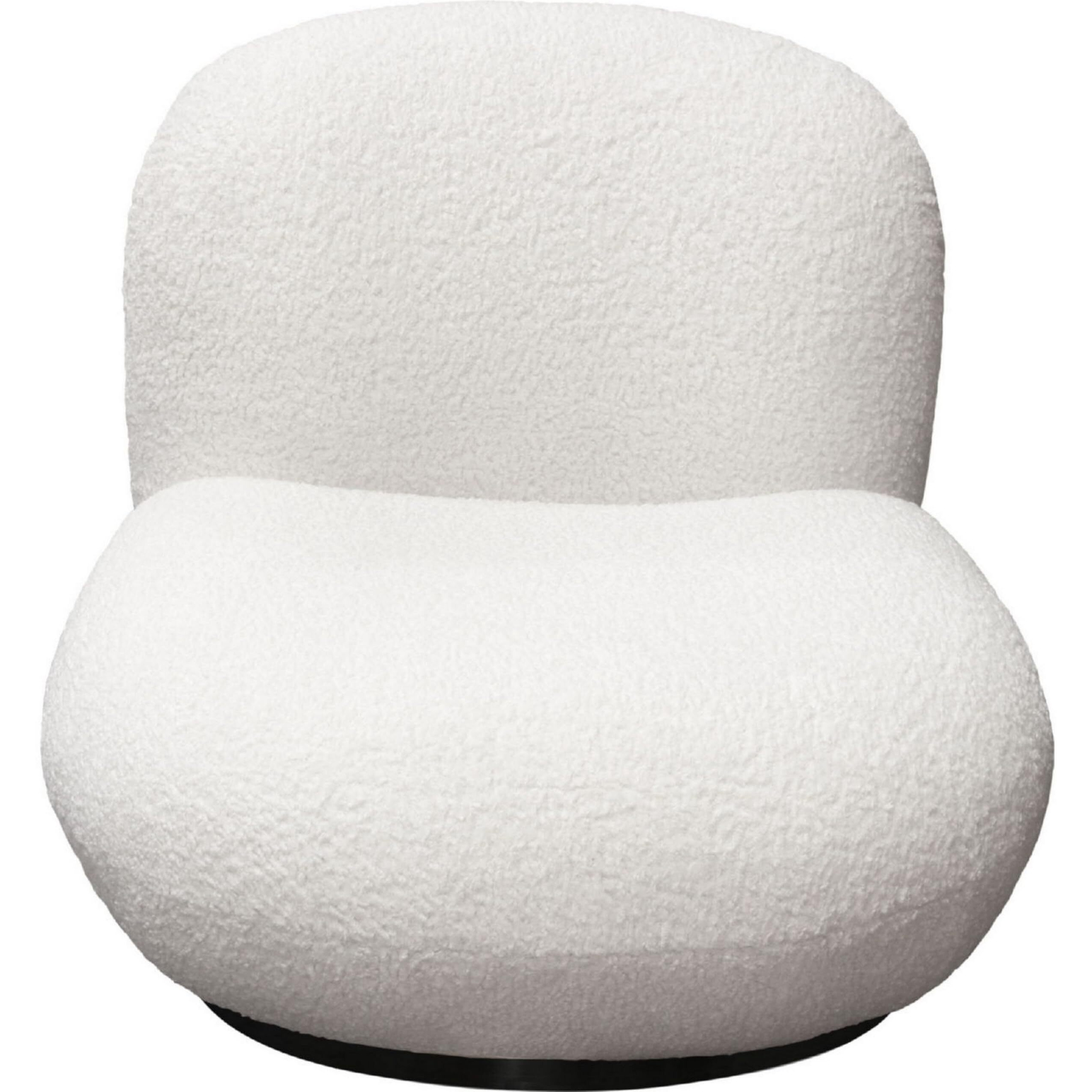 37 Inch Swivel Accent Chair with Padded Seating, White Faux Sheepskin