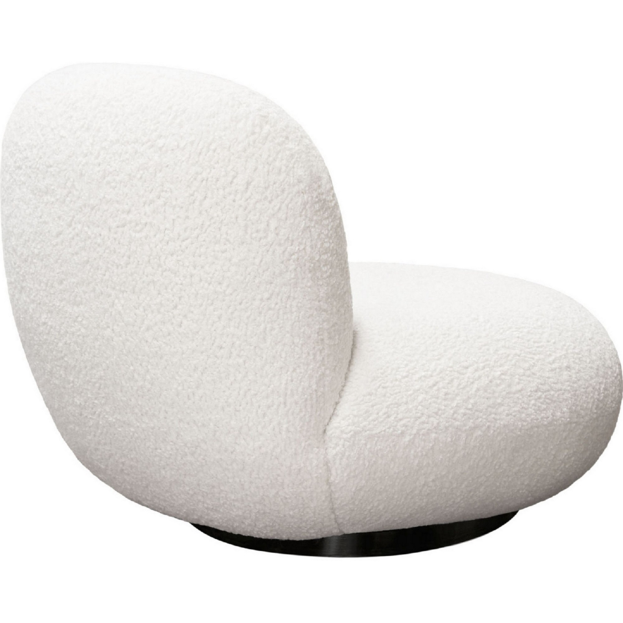 37 Inch Swivel Accent Chair with Padded Seating, White Faux Sheepskin
