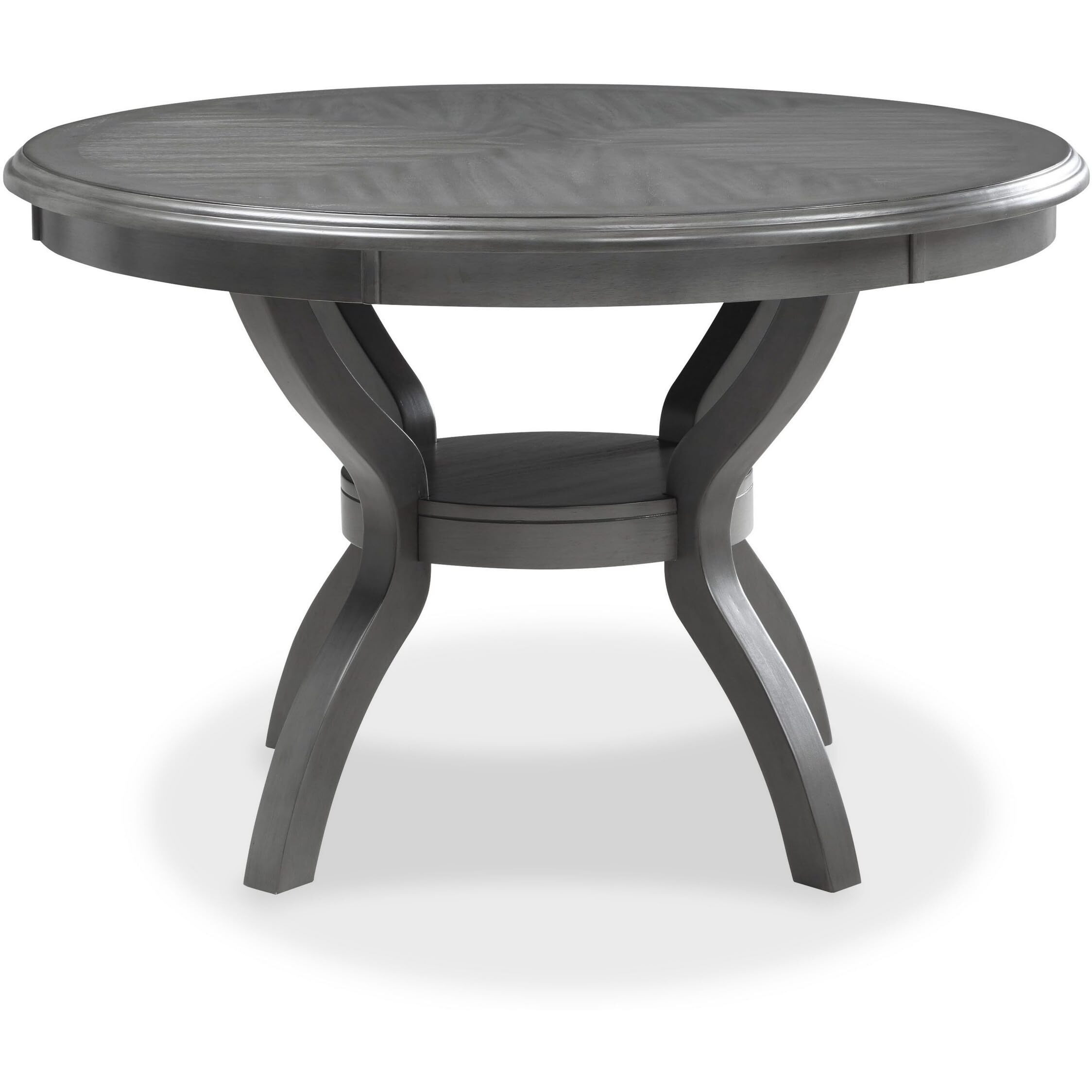 Ceri 5 Piece Round Dining Table and Chair Set, Gray Wood, White Fabric