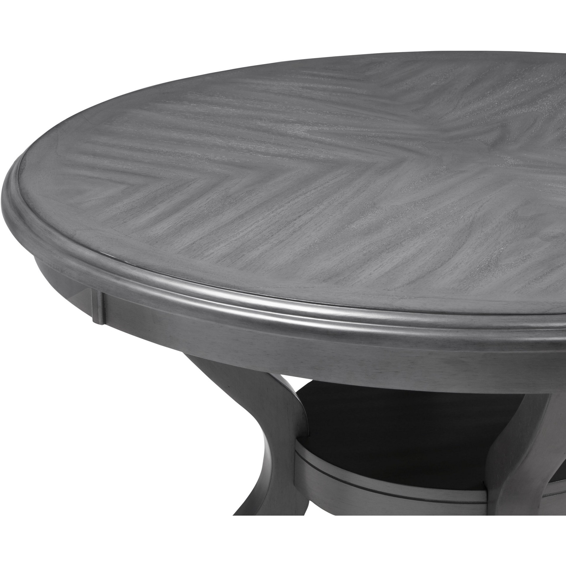 Ceri 5 Piece Round Dining Table and Chair Set, Gray Wood, White Fabric