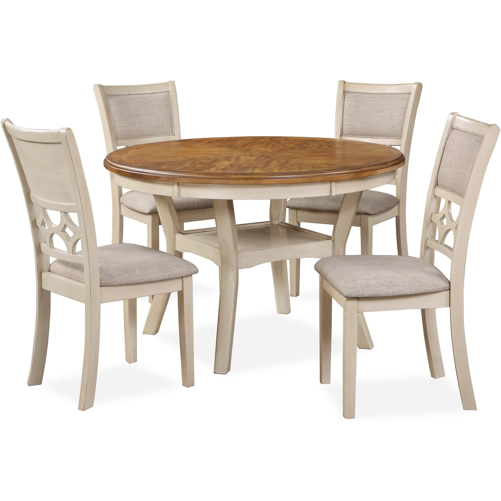 Beas 5 Piece Dining Table and Chair Set, Brown, Beige Wood, Fabric Seating